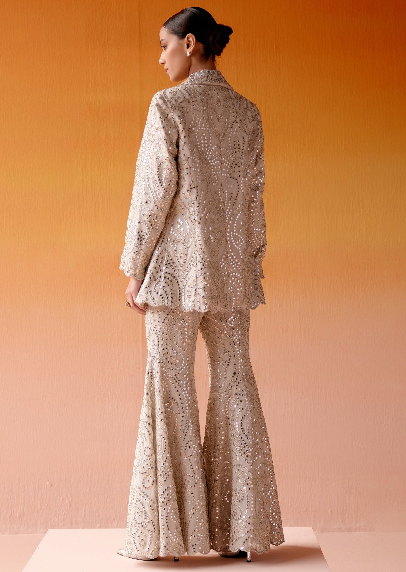 Ivory Mirrorwork Scallop Coat Jacket
