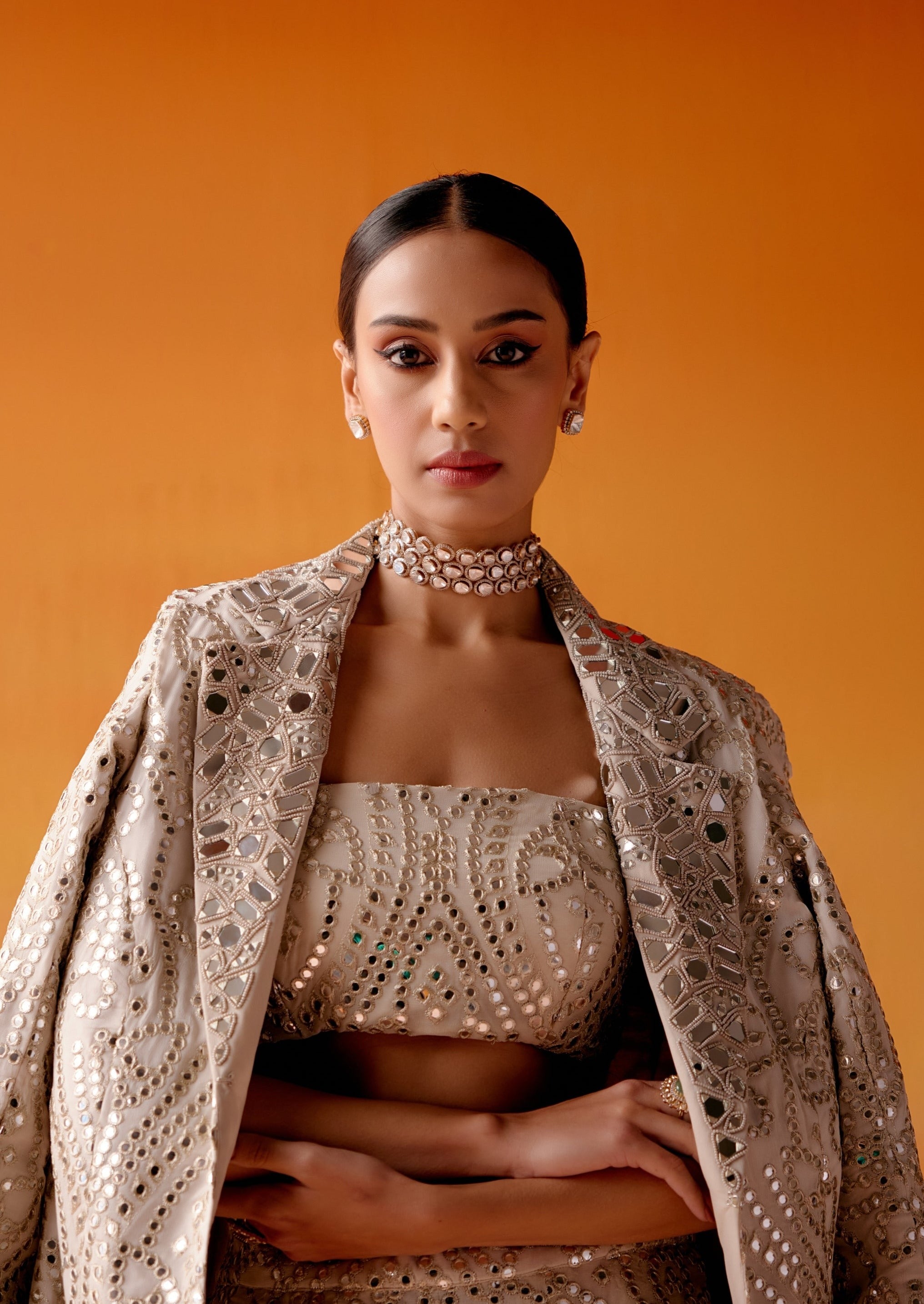 Ivory Mirrorwork Scallop Coat Jacket