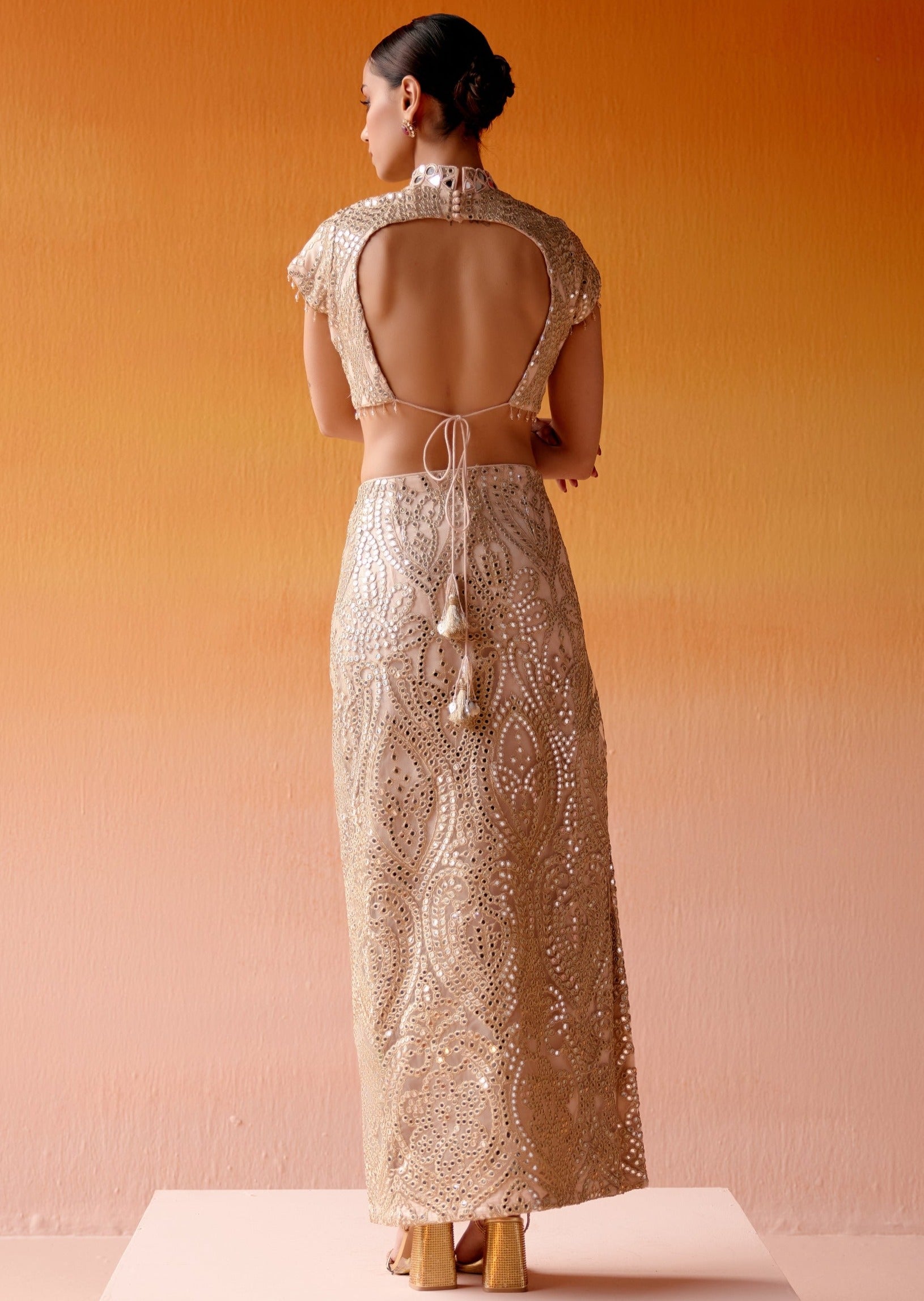 Long Slit Skirt With High Neck Blouse