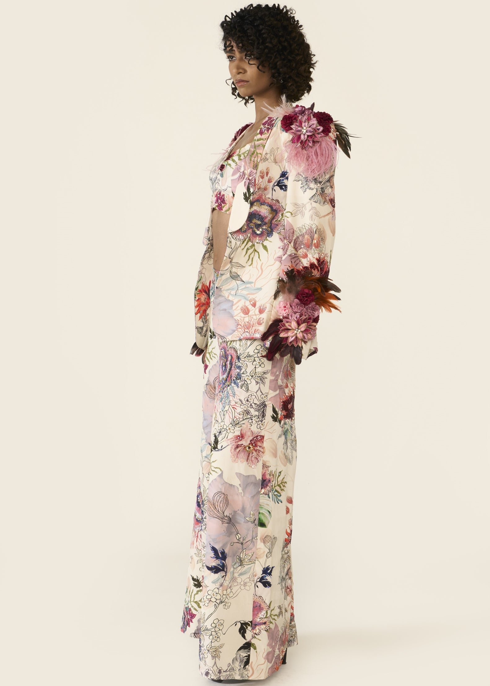 Ivory Printed Short Jacket Set