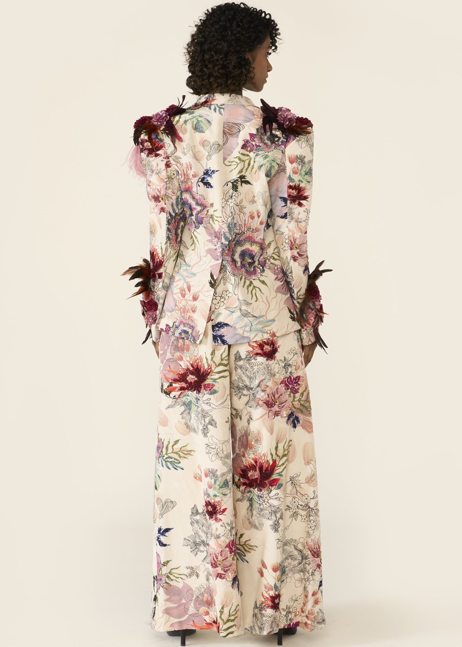 Ivory Printed Short Jacket Set