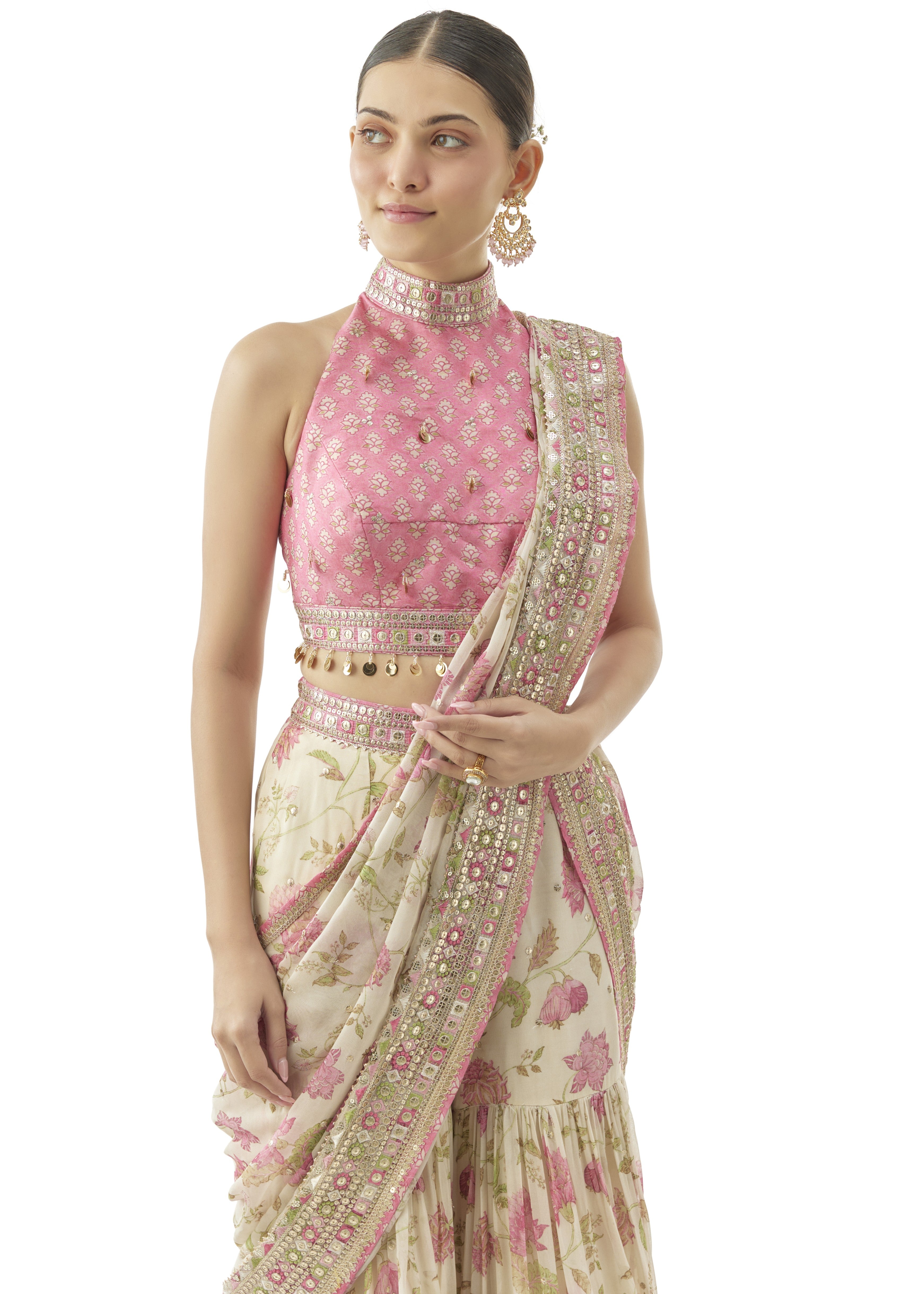 Ivory Pakhi Sharara Sari Set