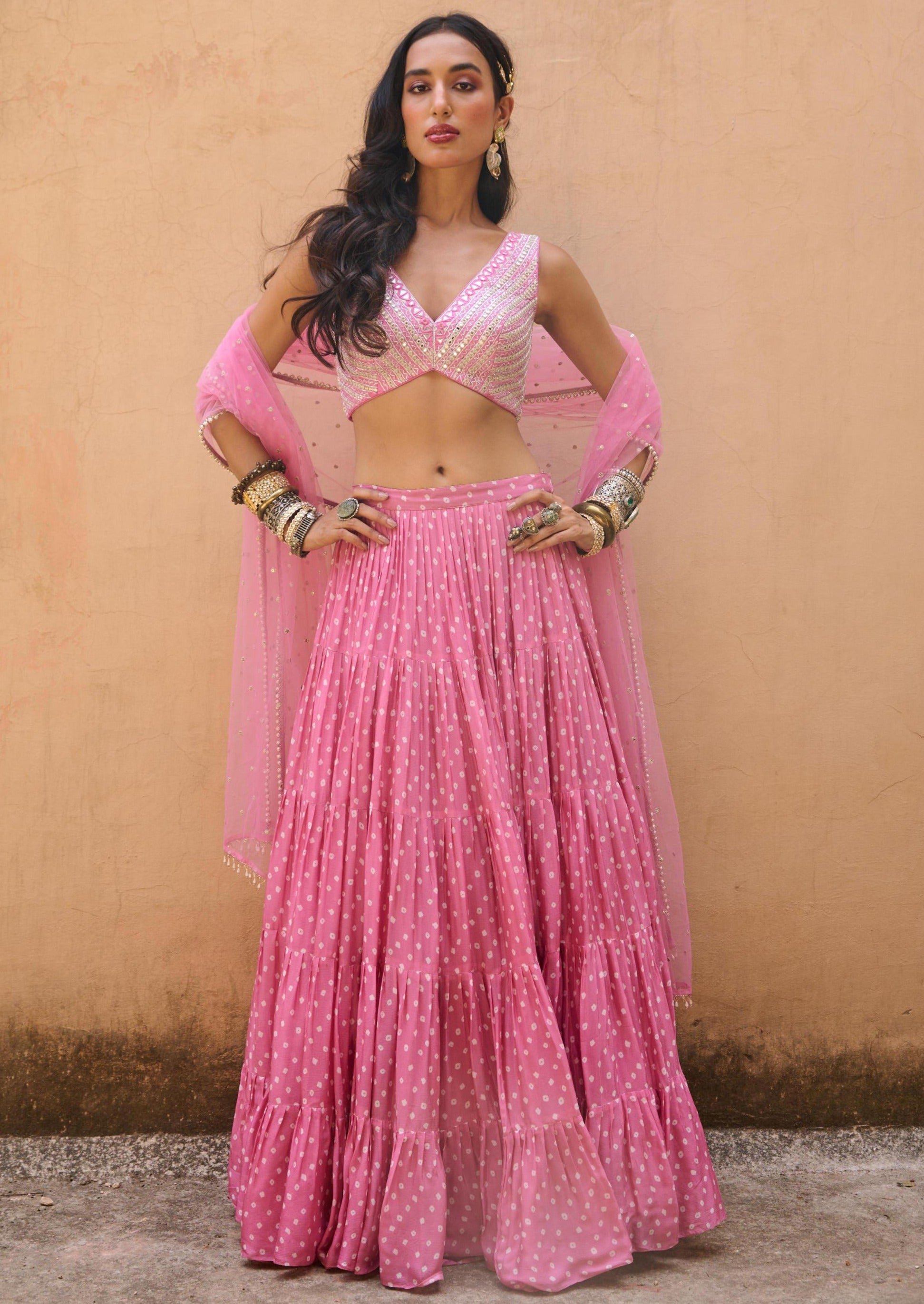 Pale Pink Bandhani Set
