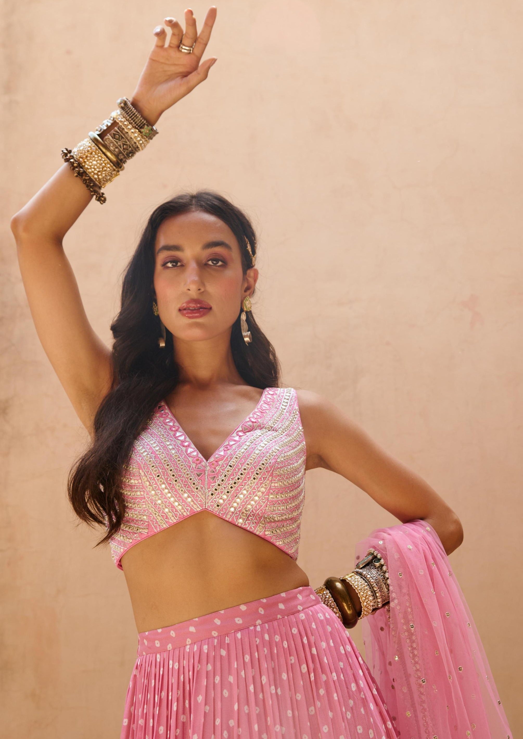 Pale Pink Bandhani Set