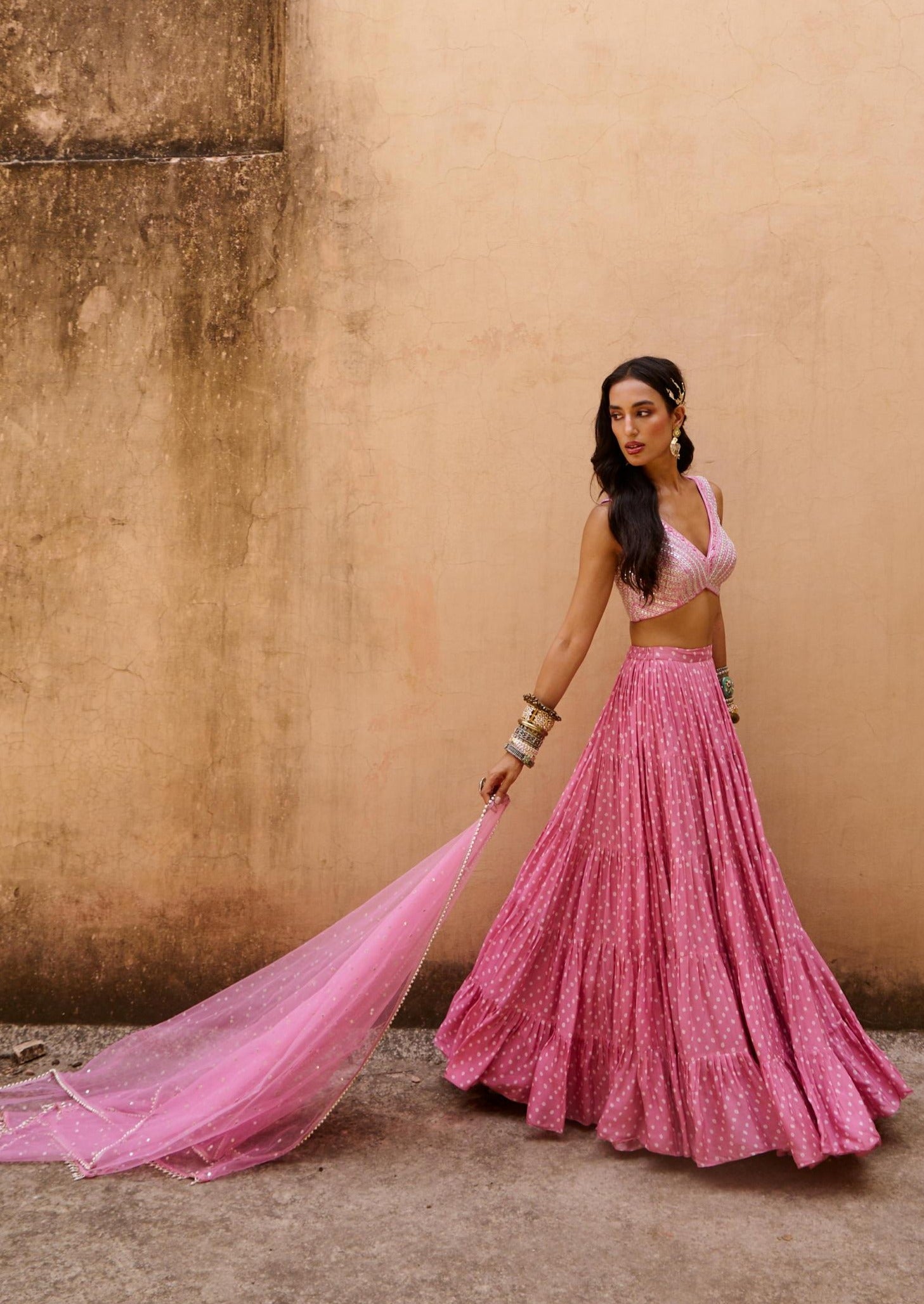 Pale Pink Bandhani Set