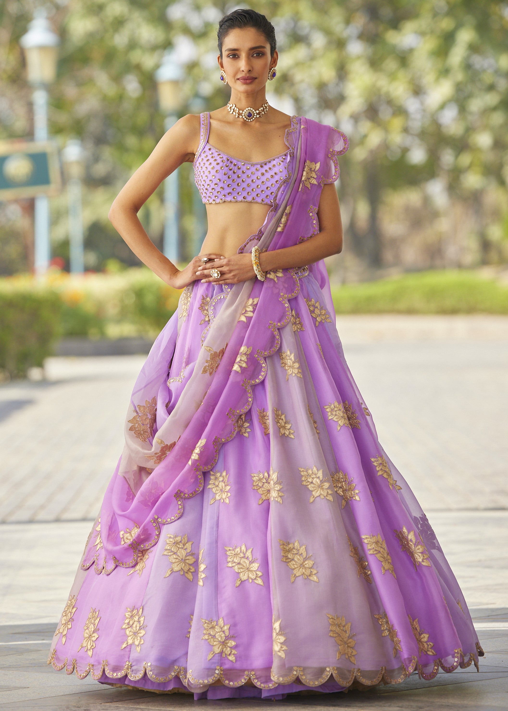 Mauve Multicolor Flower Lehenga Set