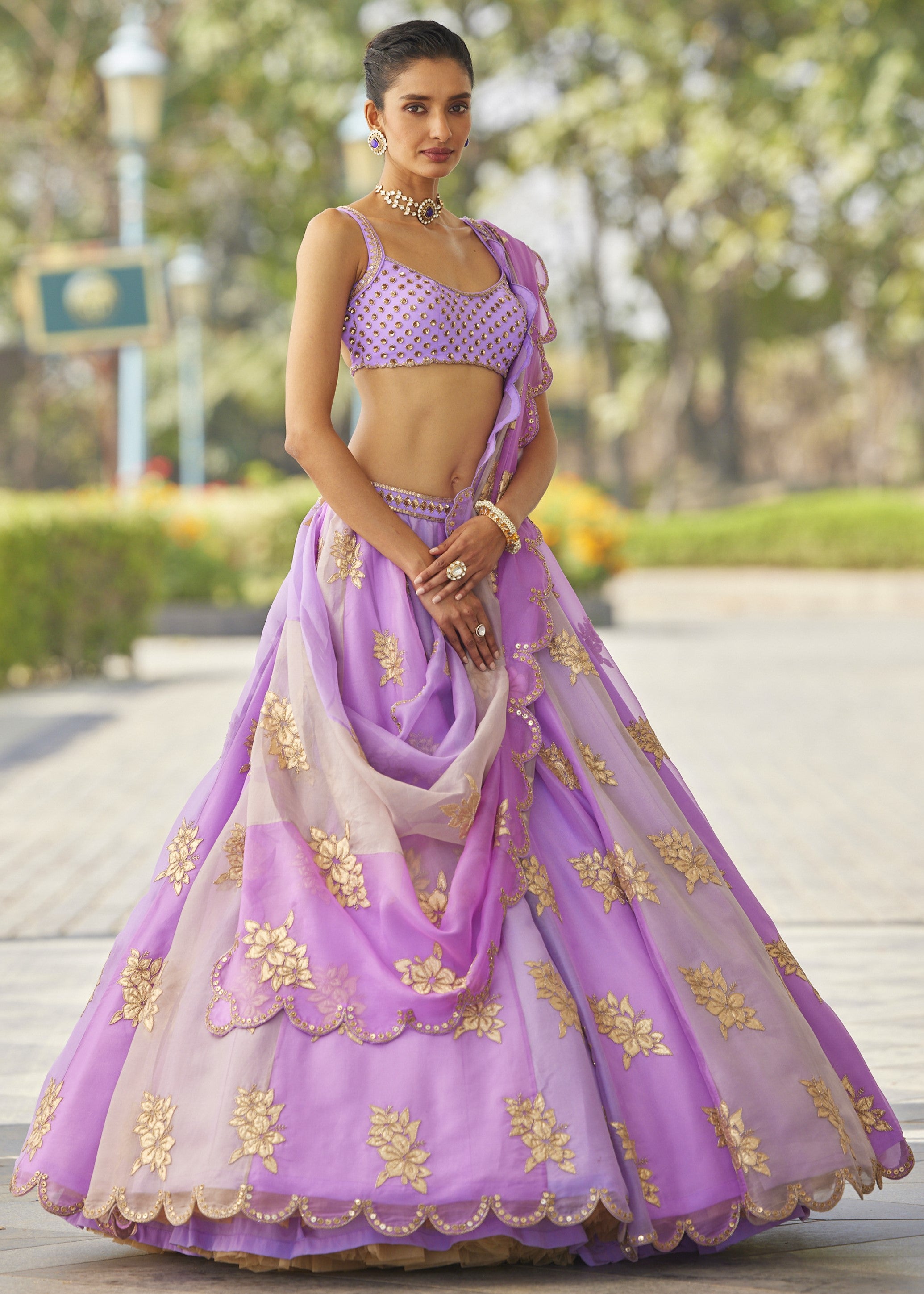Mauve Multicolor Flower Lehenga Set
