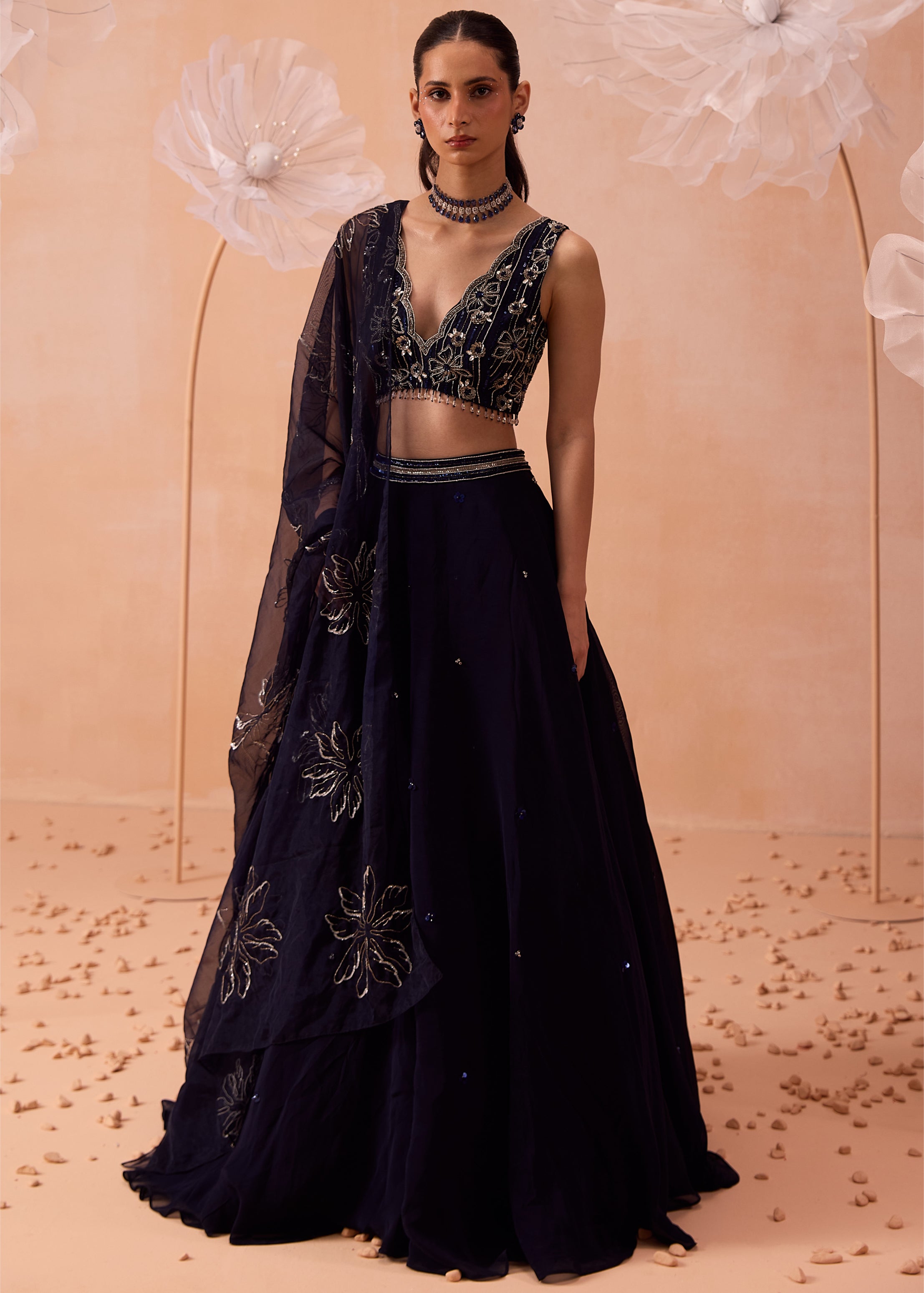 Blue Organza Lehenga Set
