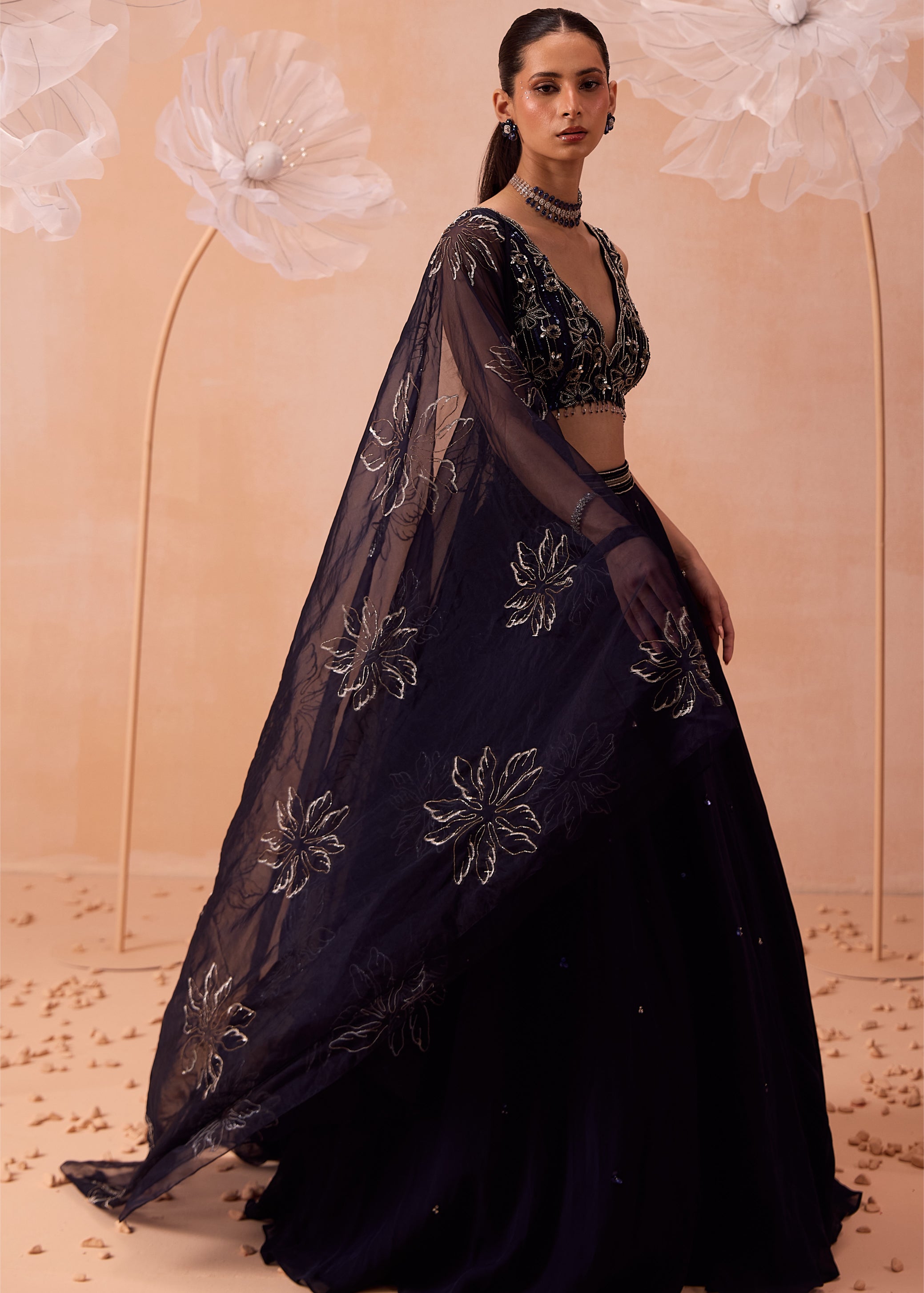 Blue Organza Lehenga Set