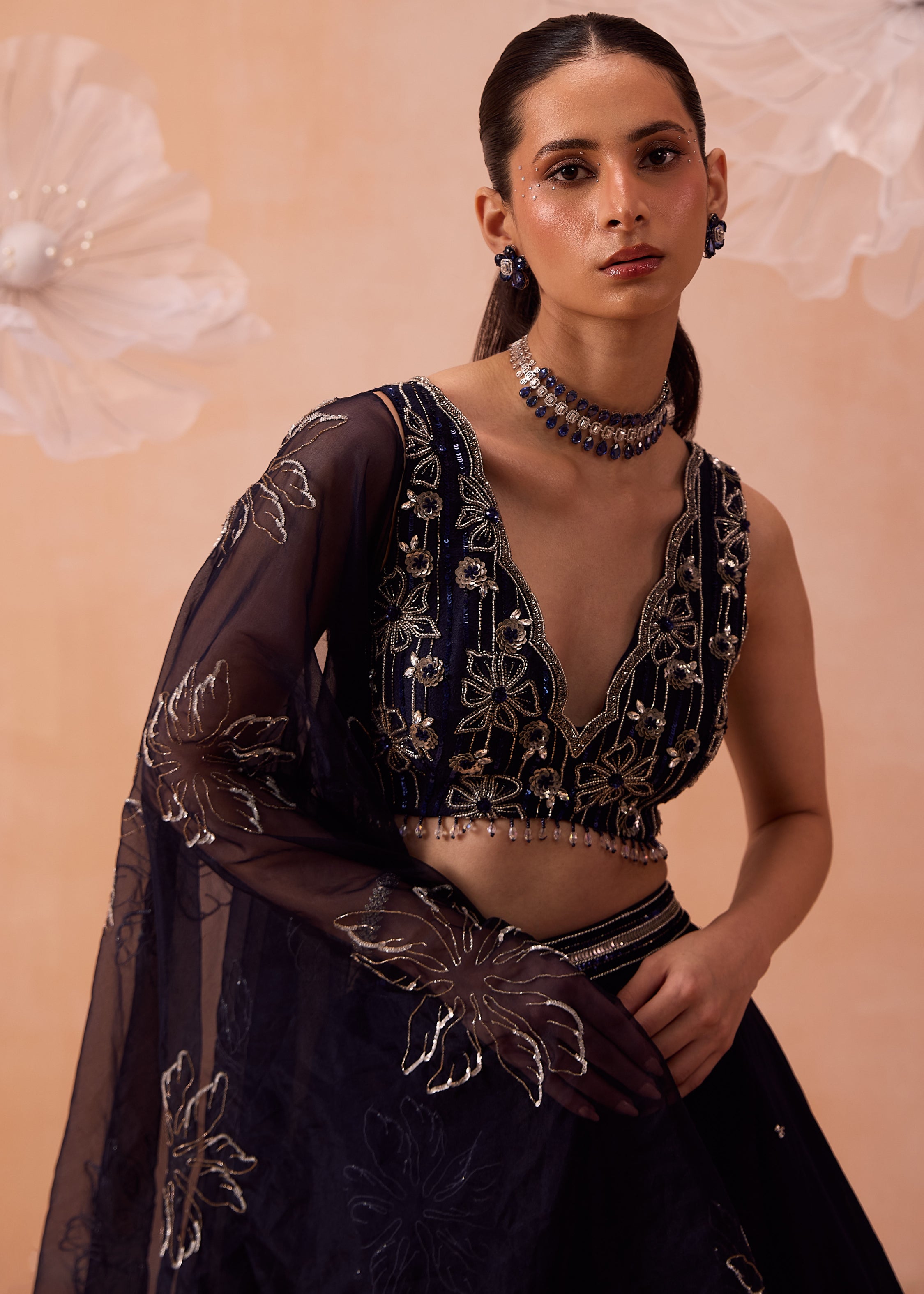 Blue Organza Lehenga Set