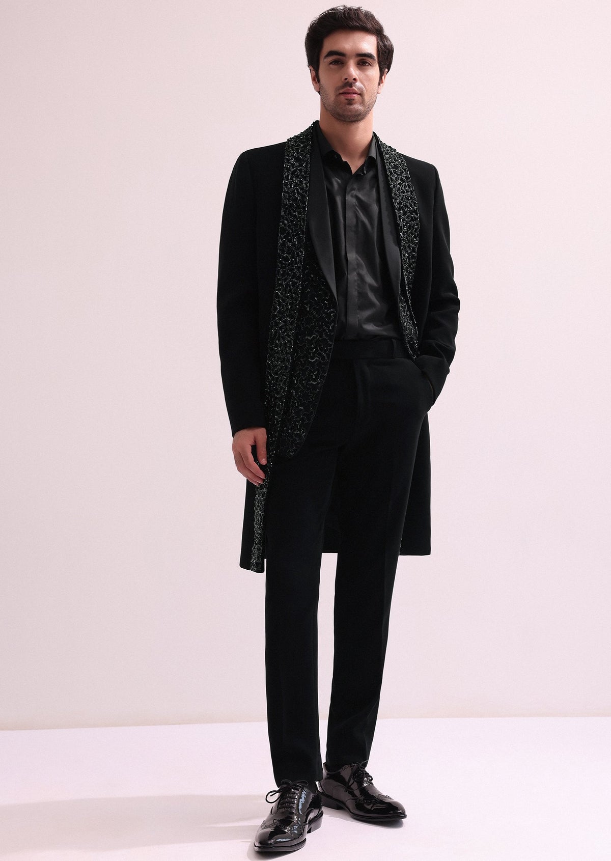 Black Double Layered Indo Western Jacket Set