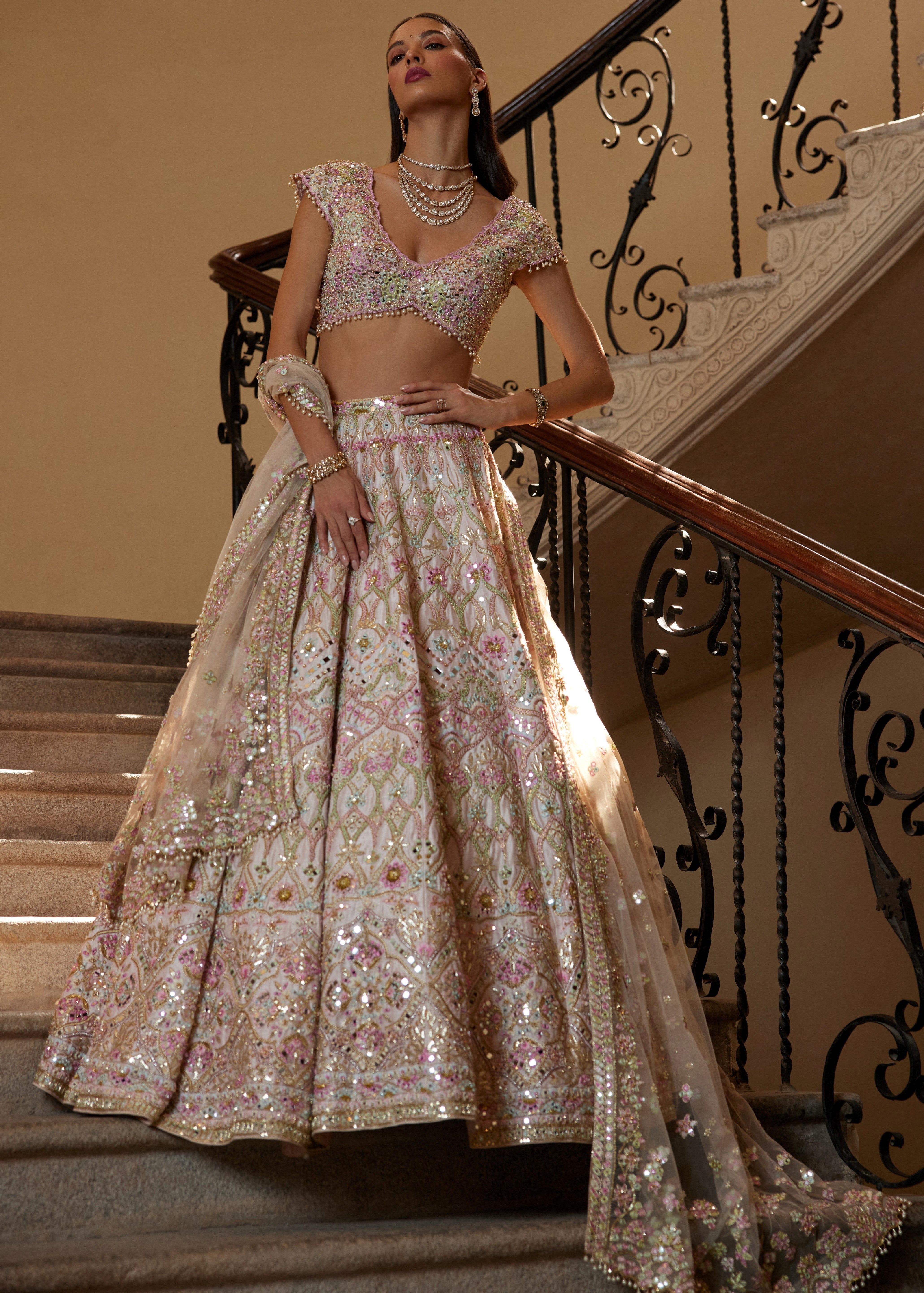 Ice Pink Mirror Lehenga Set