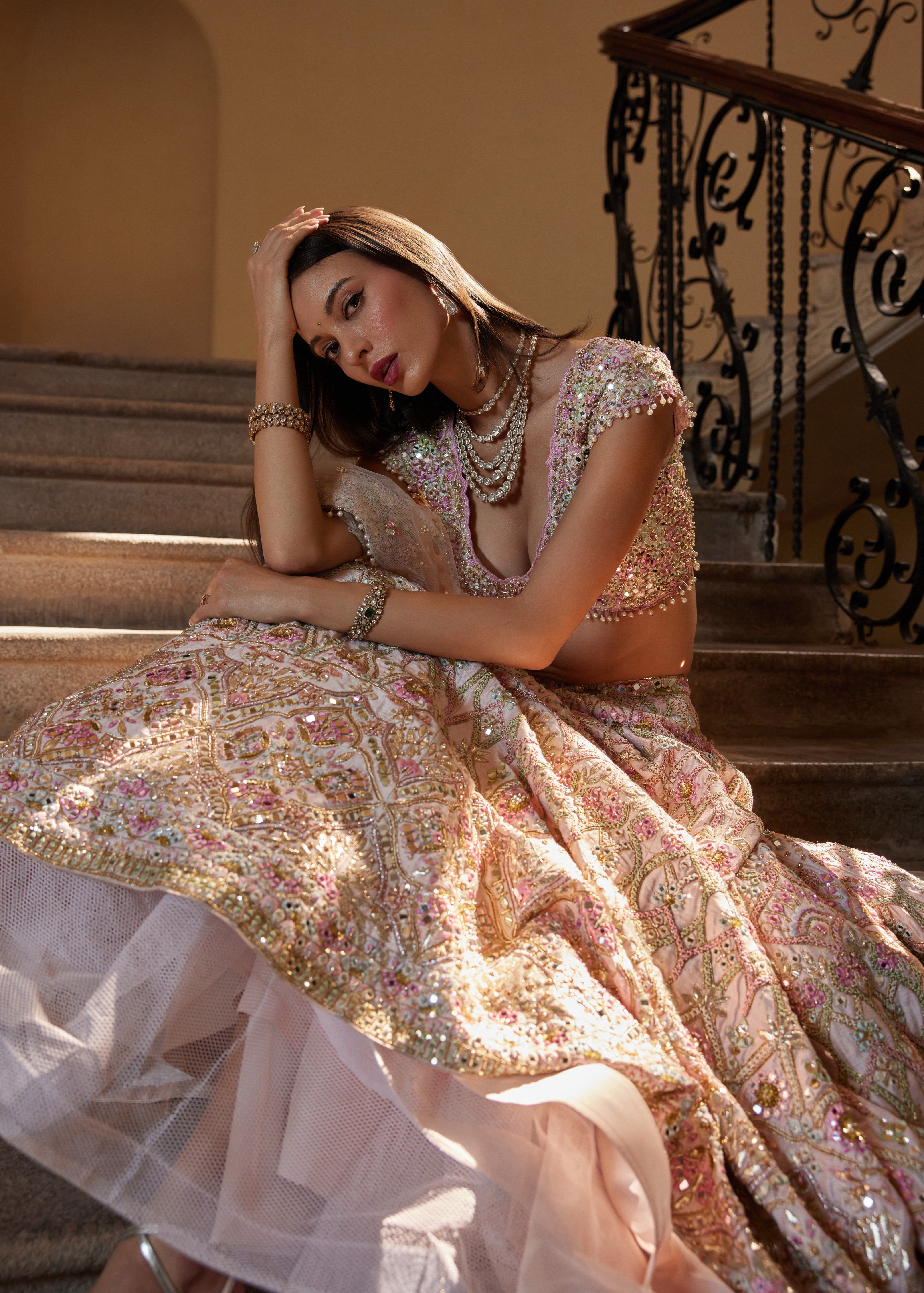 Ice Pink Mirror Lehenga Set