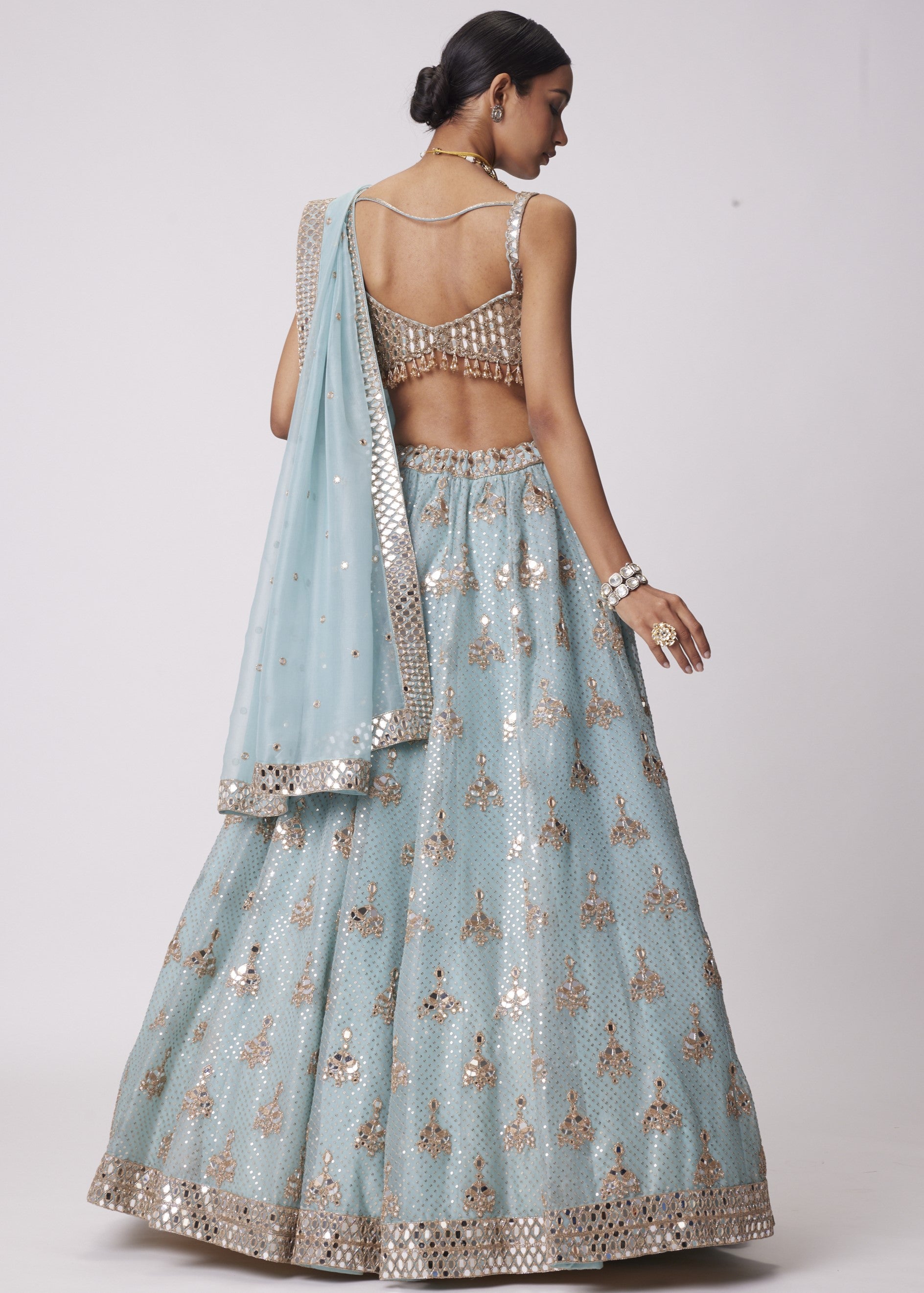 Powder Blue Organza Sequin Embroidered Lehenga Set