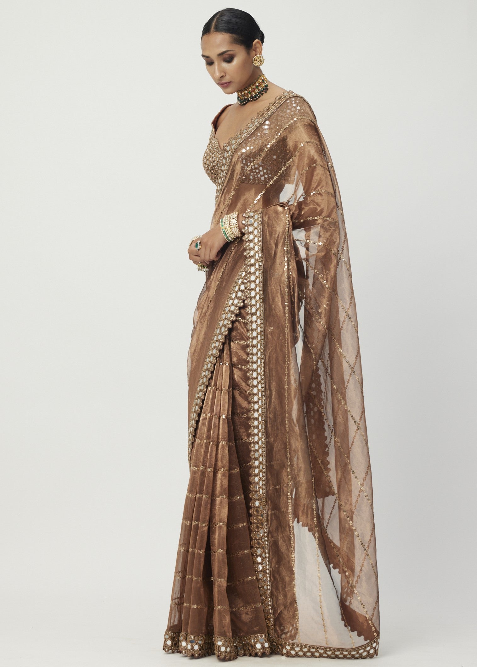 Copper Shimmer Organza Sari Set