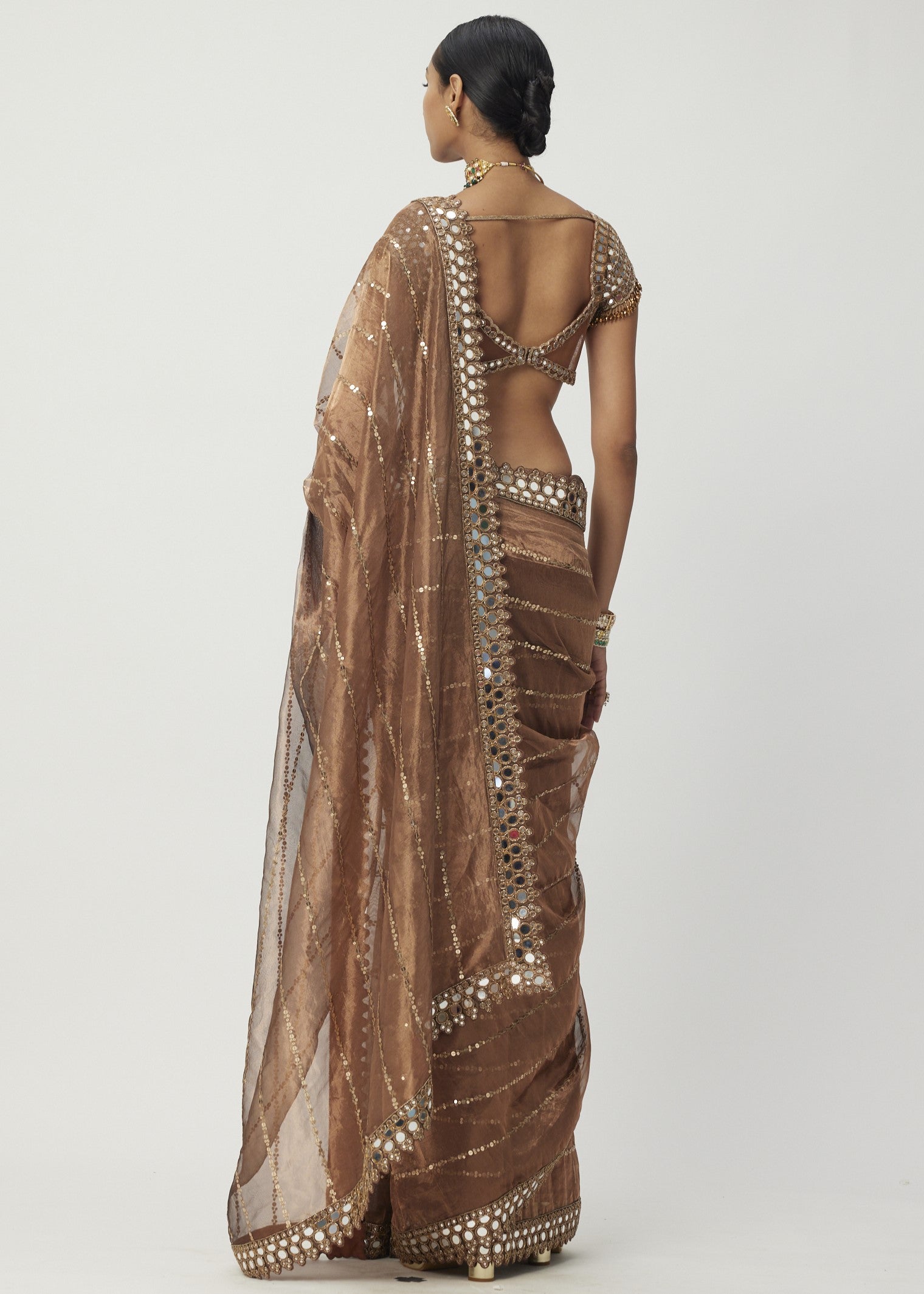 Copper Shimmer Organza Sari Set