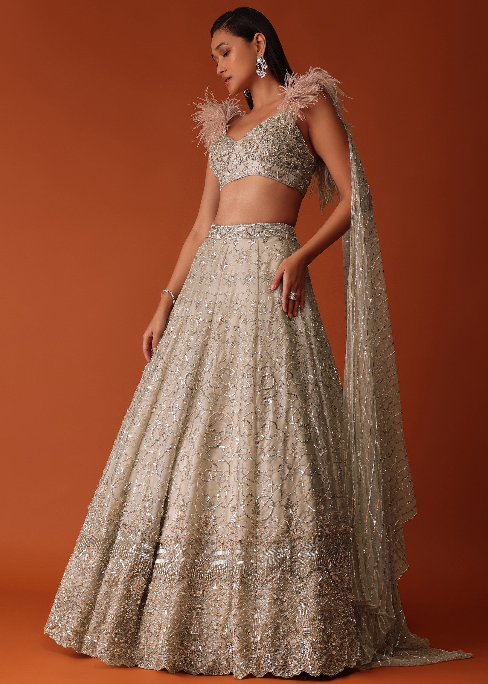Gold Heavy Hand Embroidered Bridal Lehenga Set