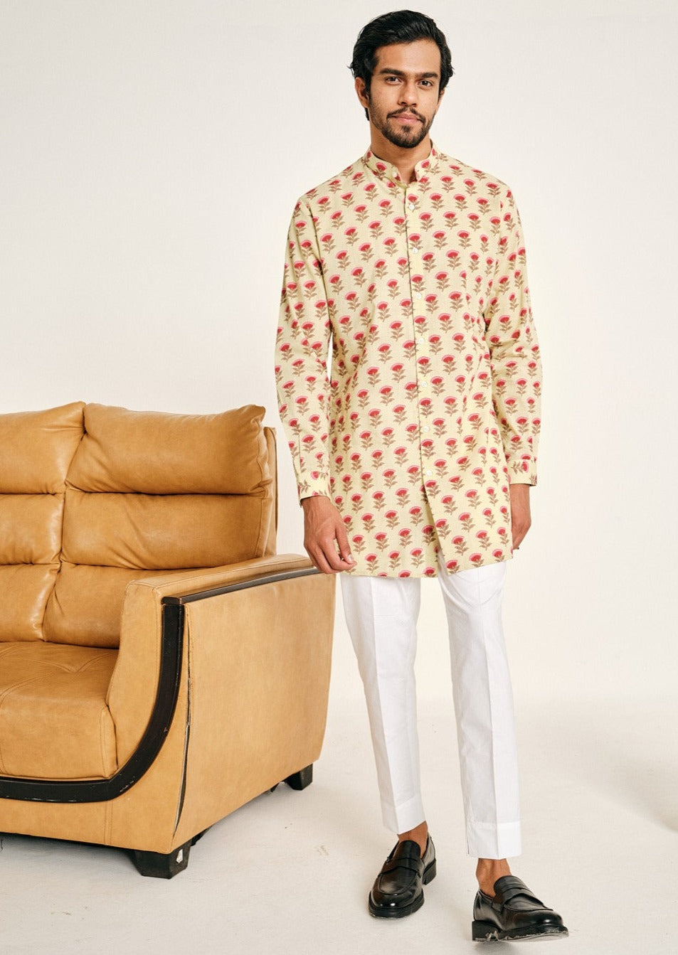 Lemon and Pink Bagh Kurta Pajama Set