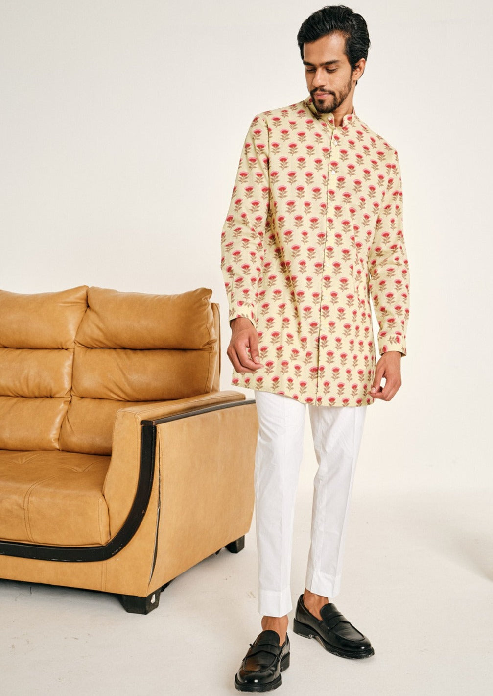 Lemon and Pink Bagh Kurta Pajama Set