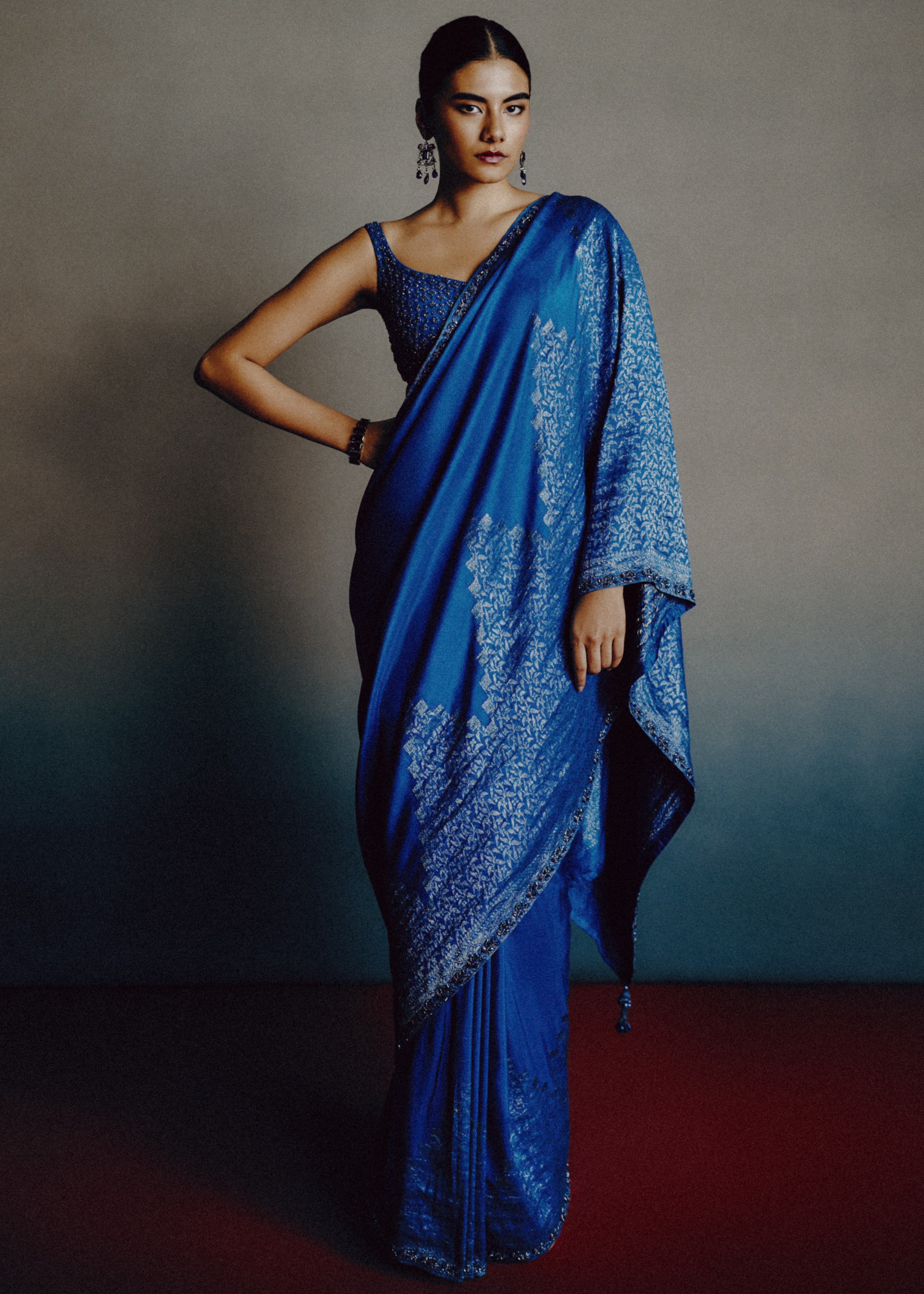 Azure-Teal Heritage Sari