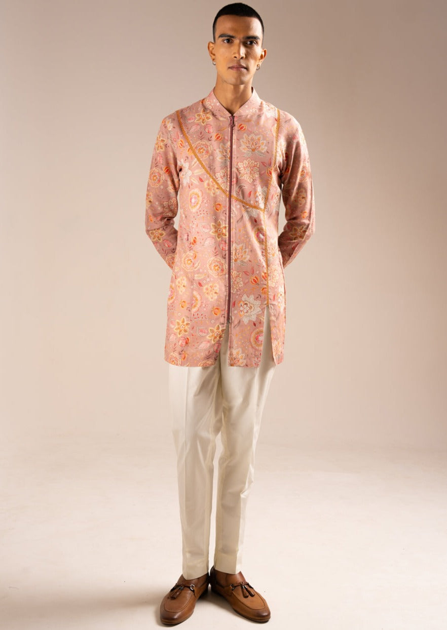 Rose Versailles Cotton Linen Zipper Kurta Pajama Set