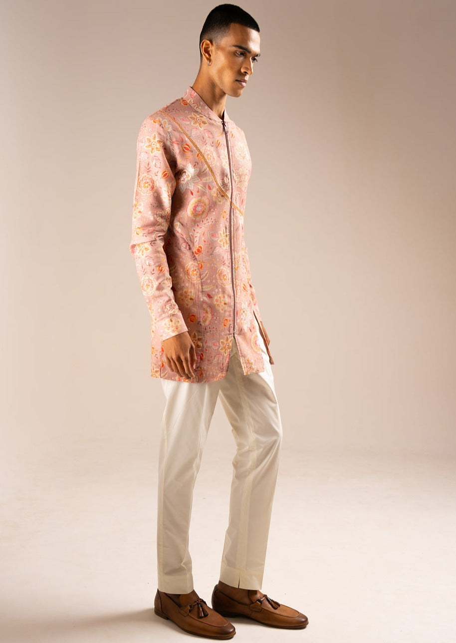 Rose Versailles Cotton Linen Zipper Kurta Pajama Set