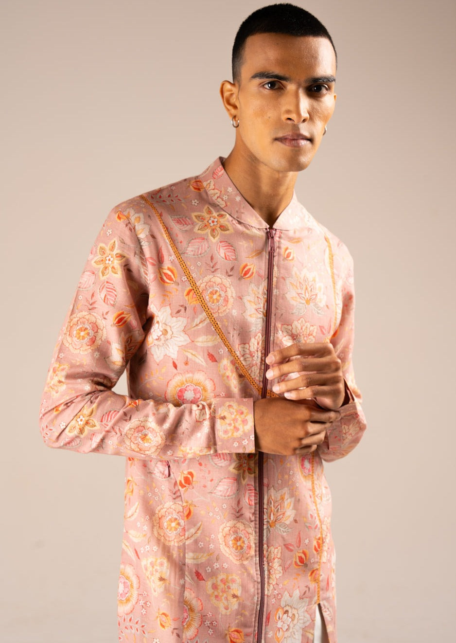 Rose Versailles Cotton Linen Zipper Kurta Pajama Set