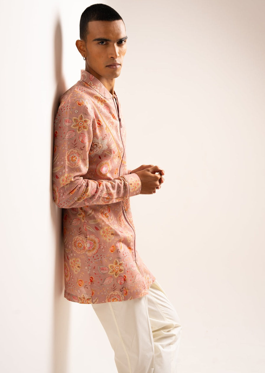 Rose Versailles Cotton Linen Zipper Kurta Pajama Set