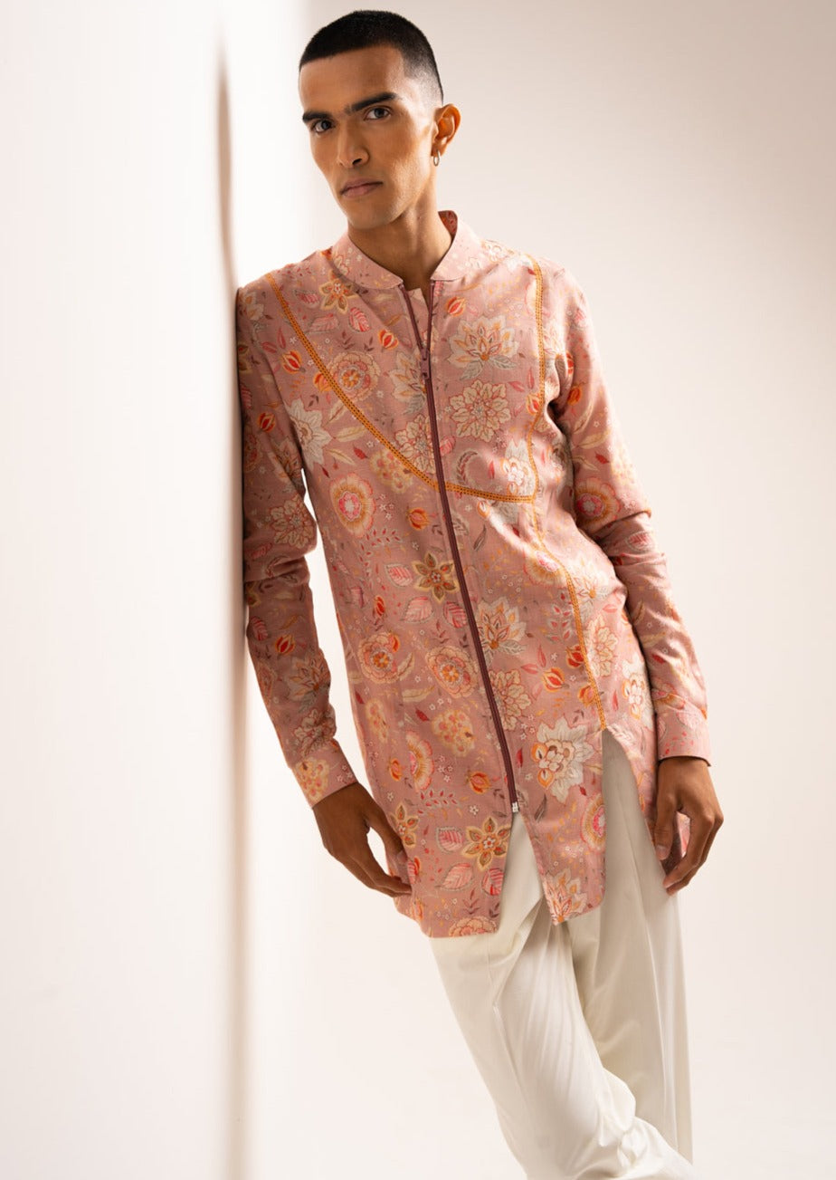 Rose Versailles Cotton Linen Zipper Kurta Pajama Set