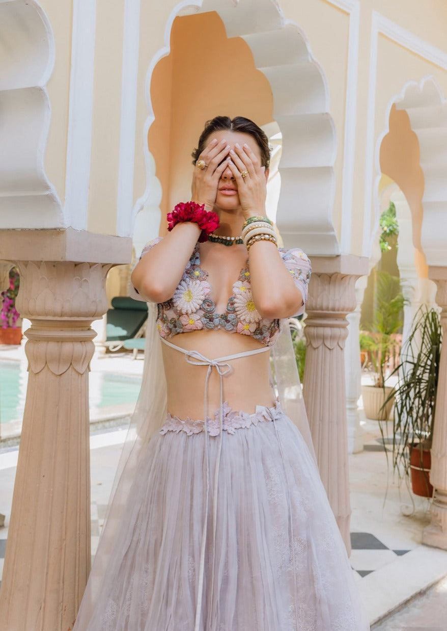 Fields Of Lilac Some Big Daisies Lehenga