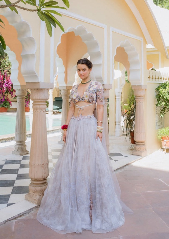 Fields Of Lilac Some Big Daisies Lehenga