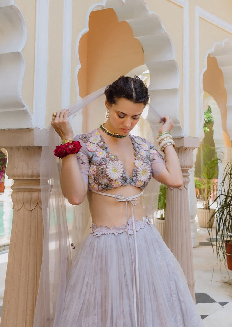 Fields Of Lilac Some Big Daisies Lehenga