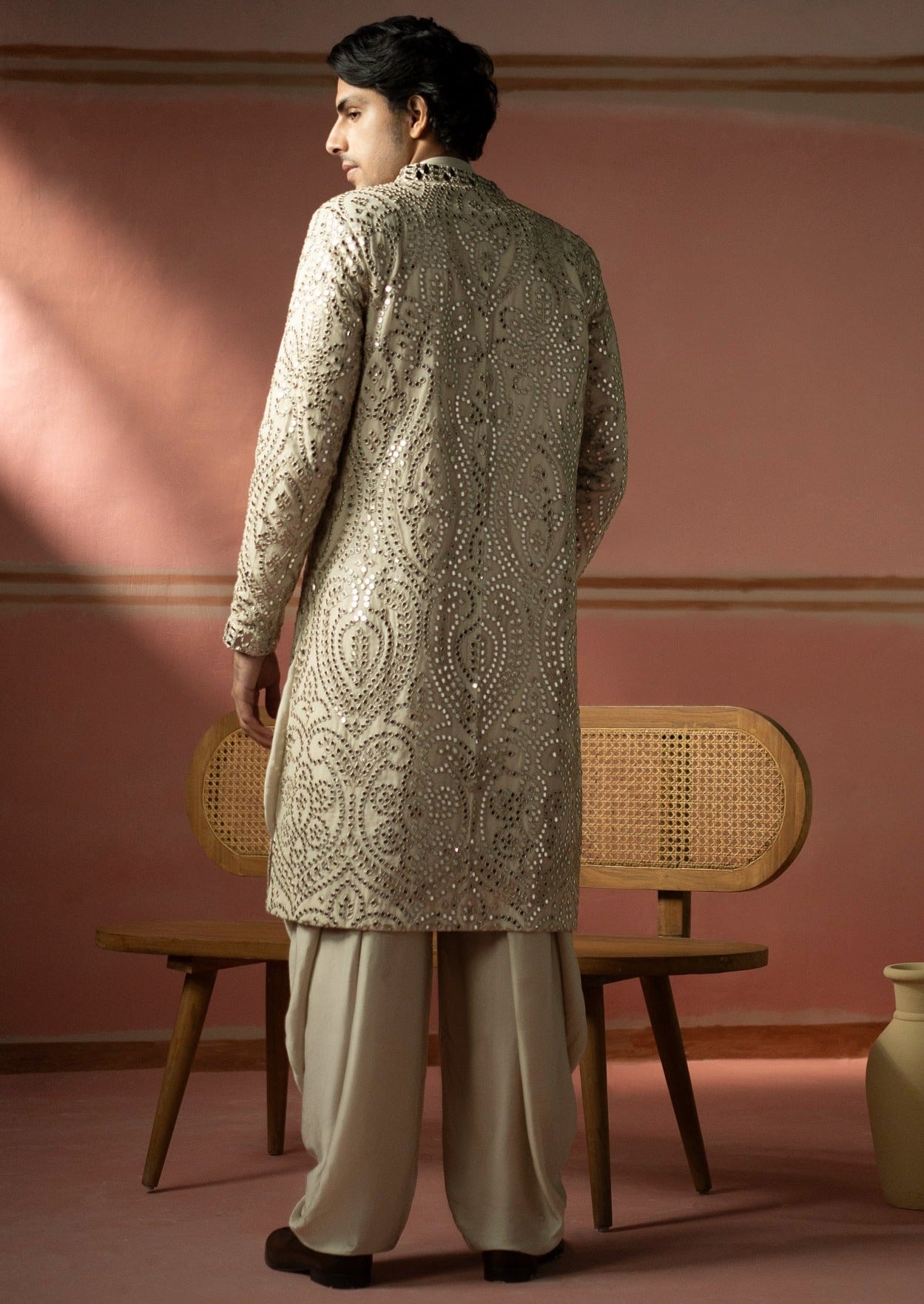 Silver Zari Mirrorwork Sherwani