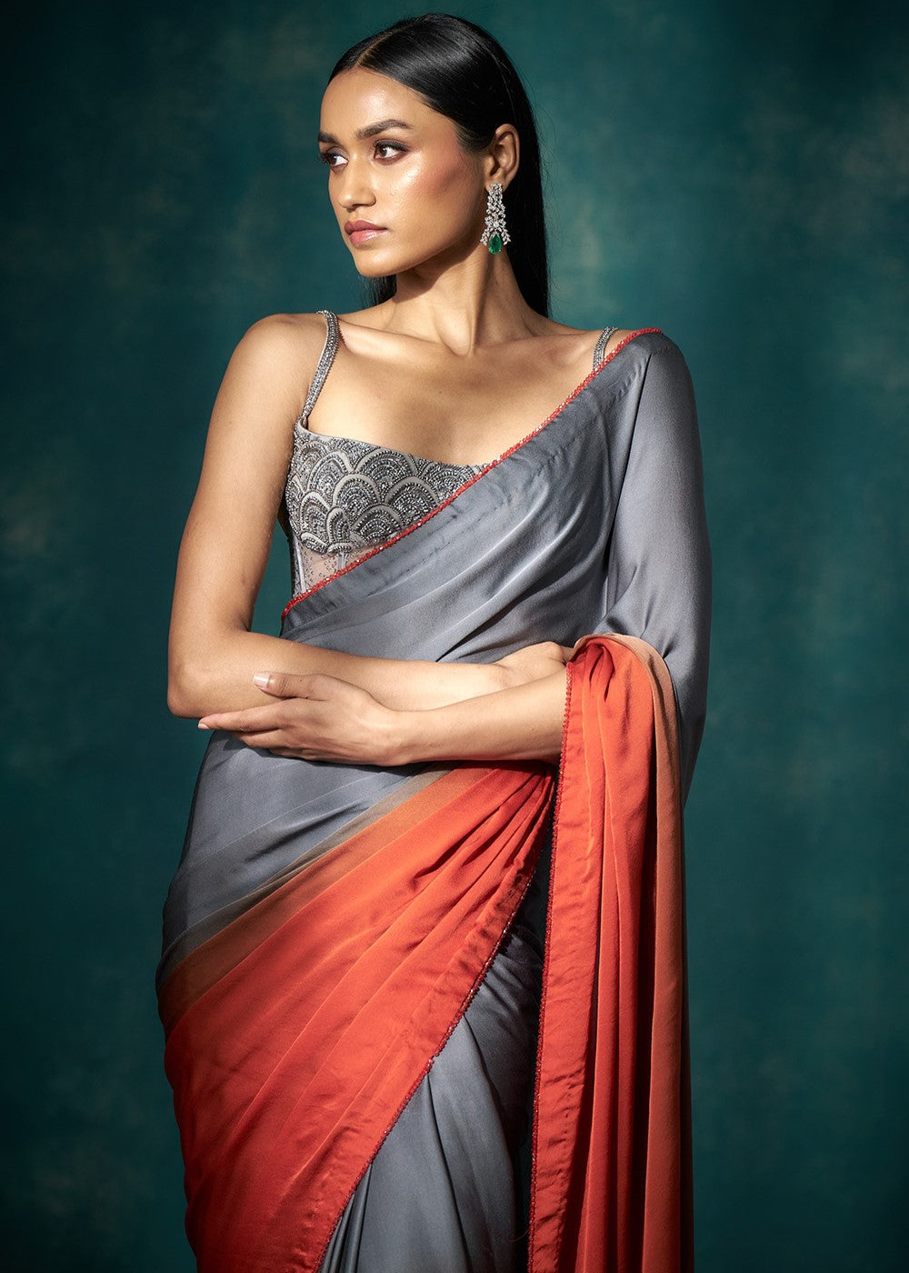 Grey Orange Ombre Sari