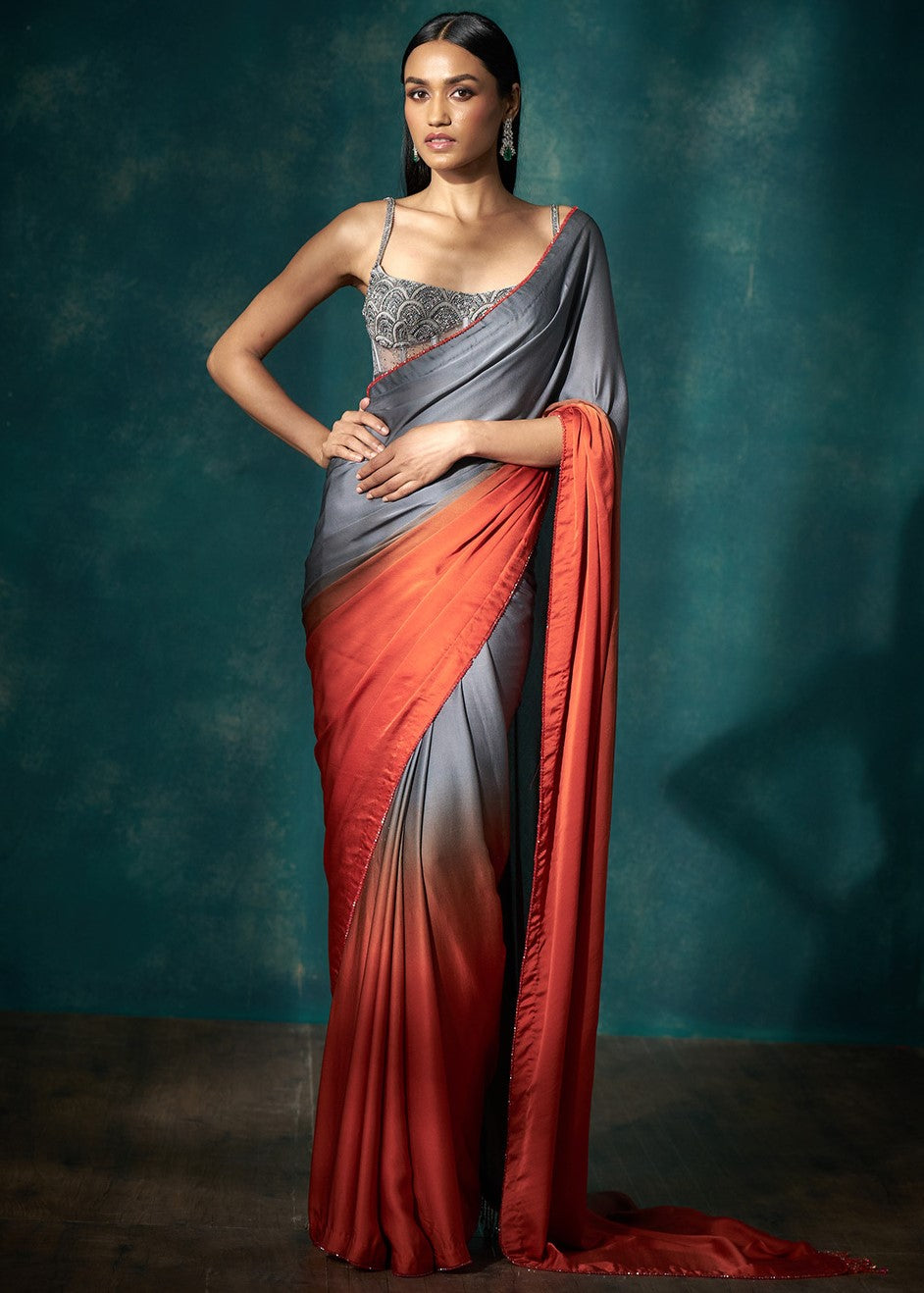 Grey Orange Ombre Sari