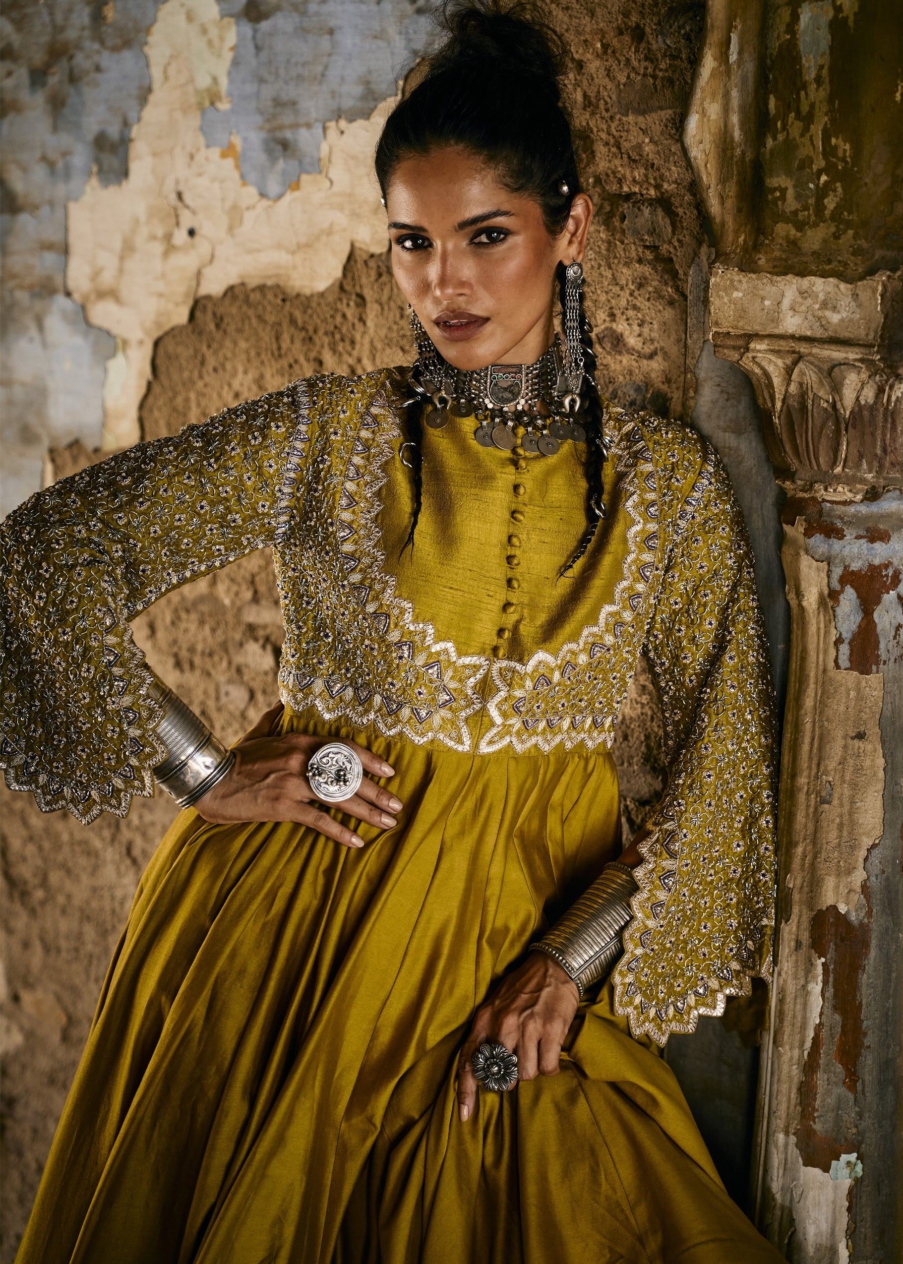 Mustard Anarkali Set