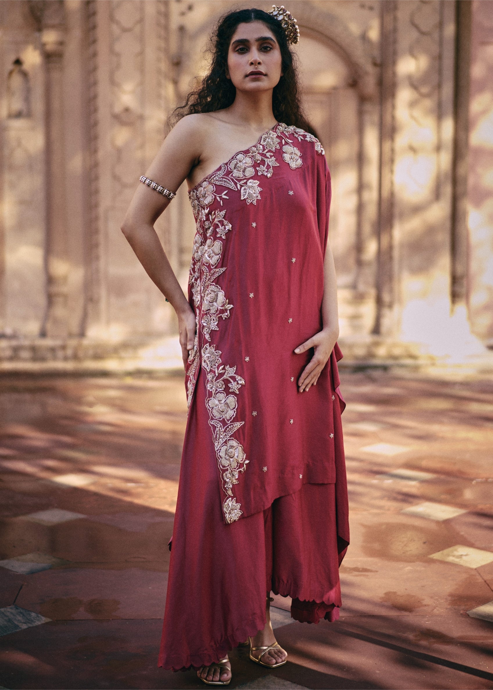 Rani Pink Asymmetrical Plazzo Set