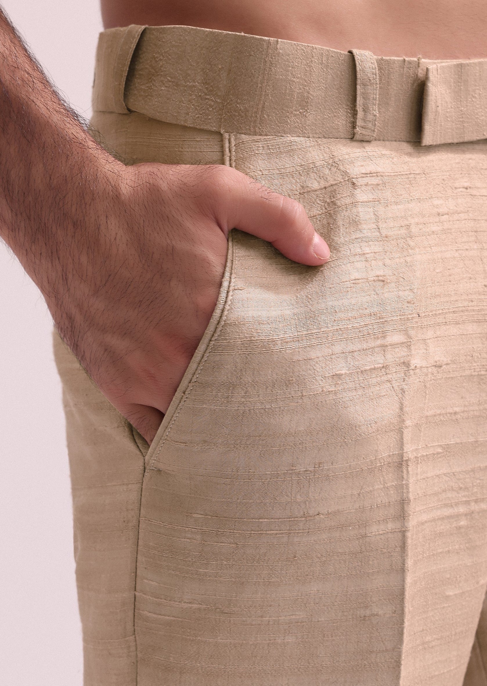 Beige Double Layered Raw Silk Sherwani Set