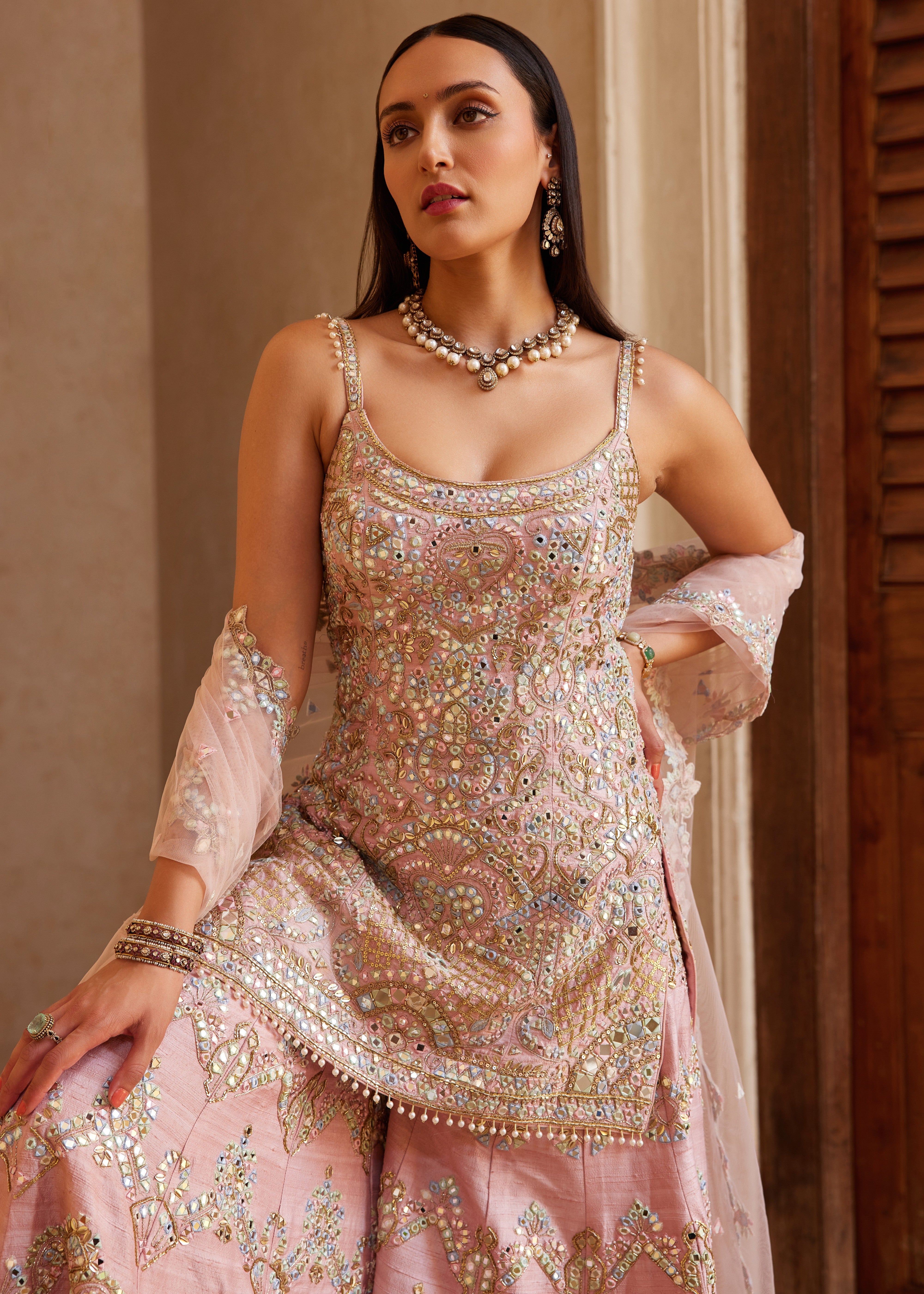 Rose Pink Strappy Sharara