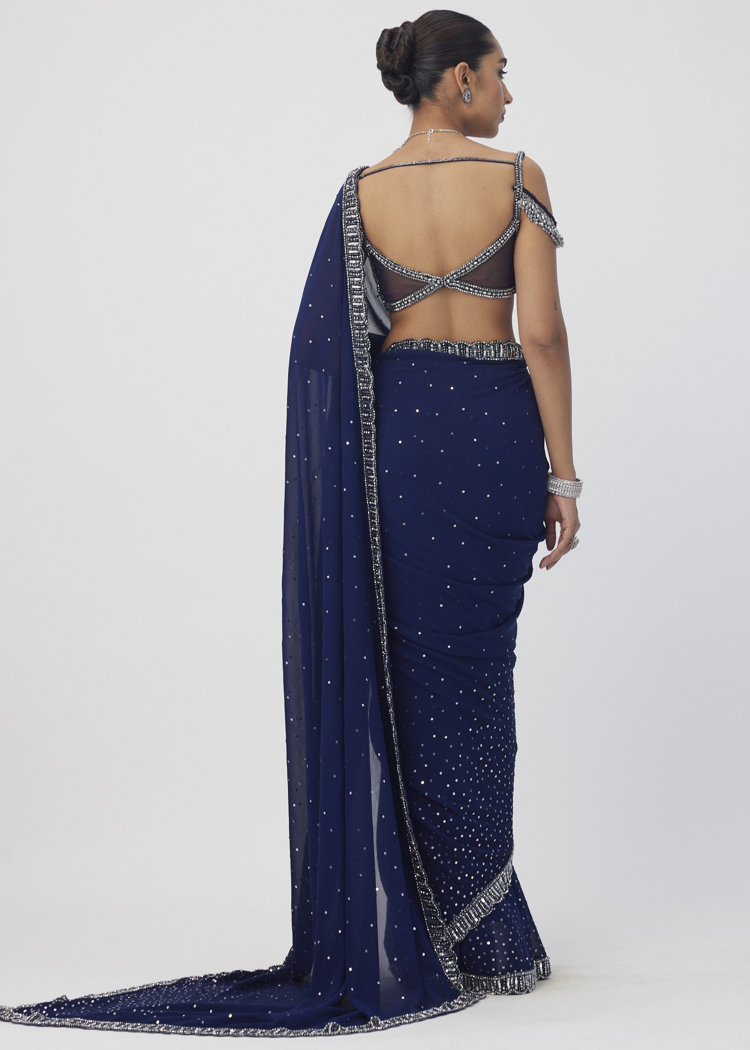 Deep Blue Sequins Embroidered Sari