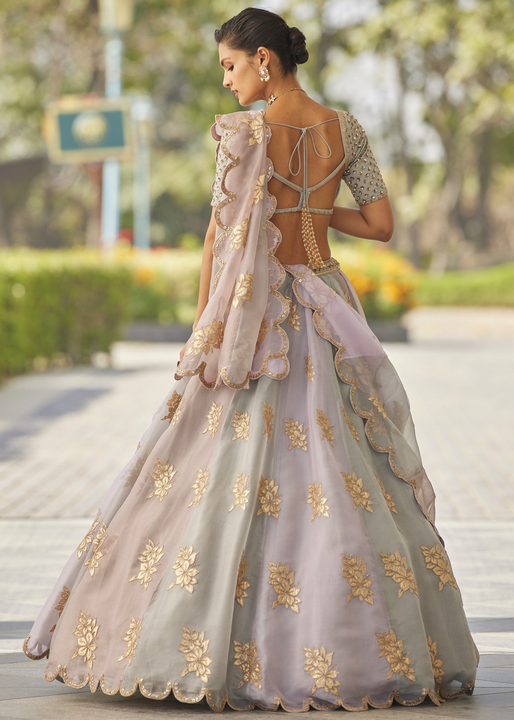 Powder Grey Flower Lehenga Set