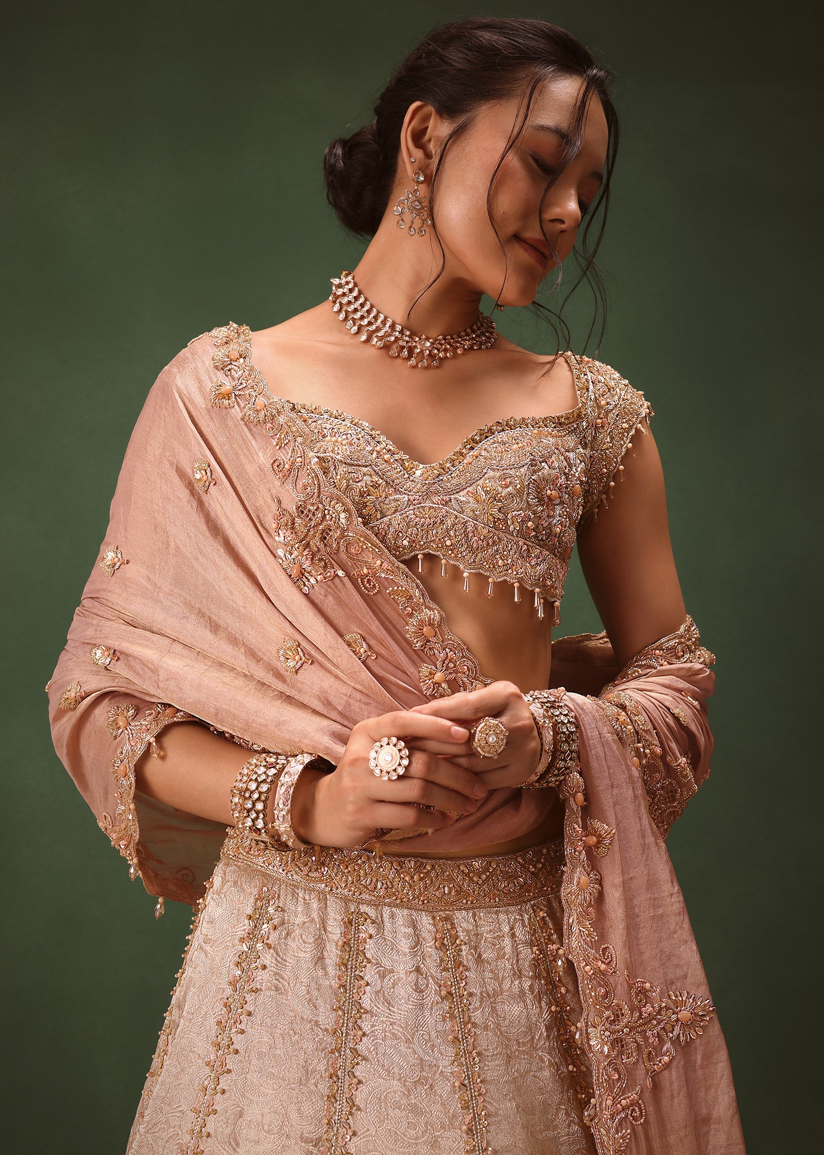 Peach Brocade Embroidered Bridal Lehenga