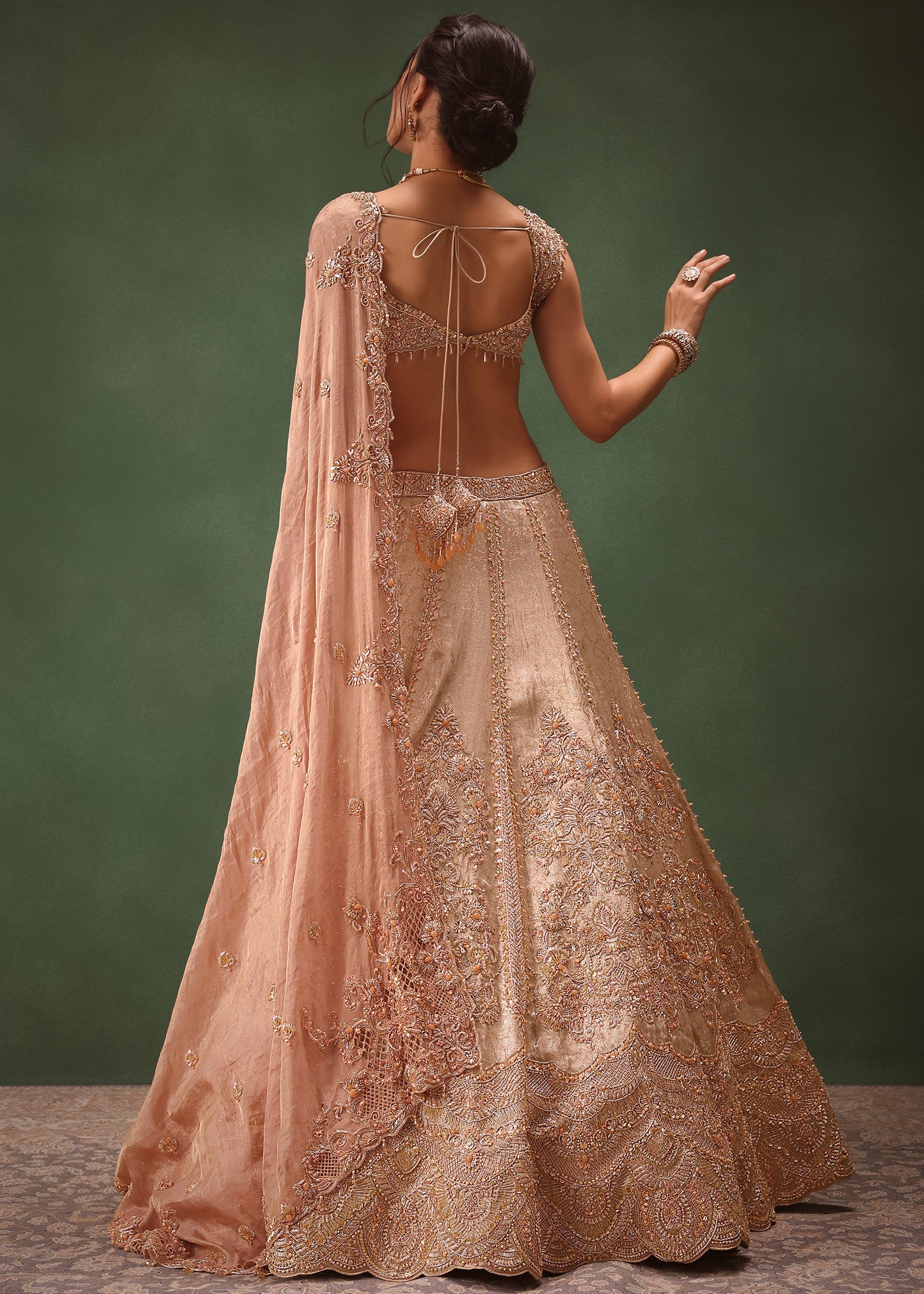 Peach Brocade Embroidered Bridal Lehenga