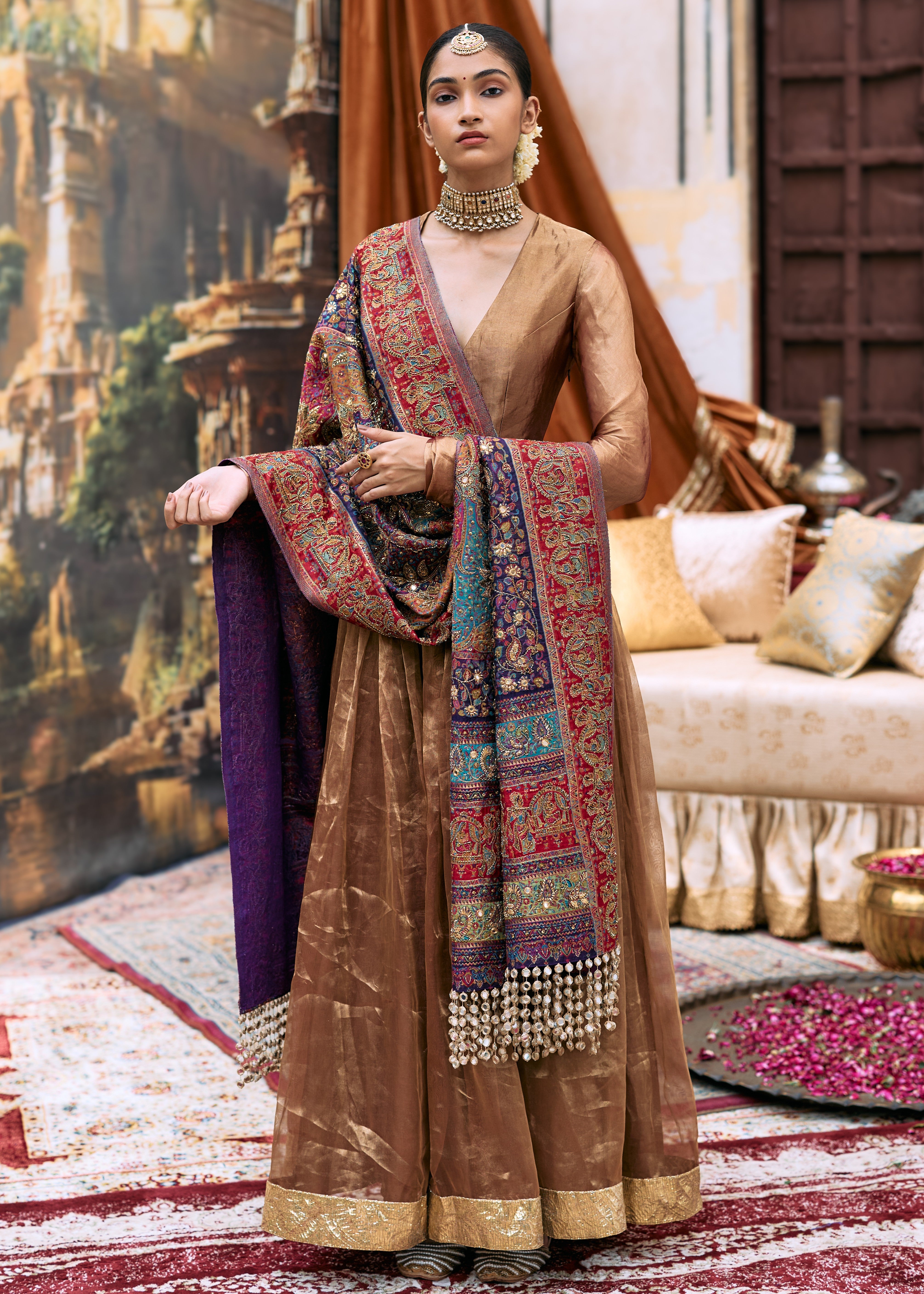 Kanthi Anarkali And Jamawaar Shawl Set