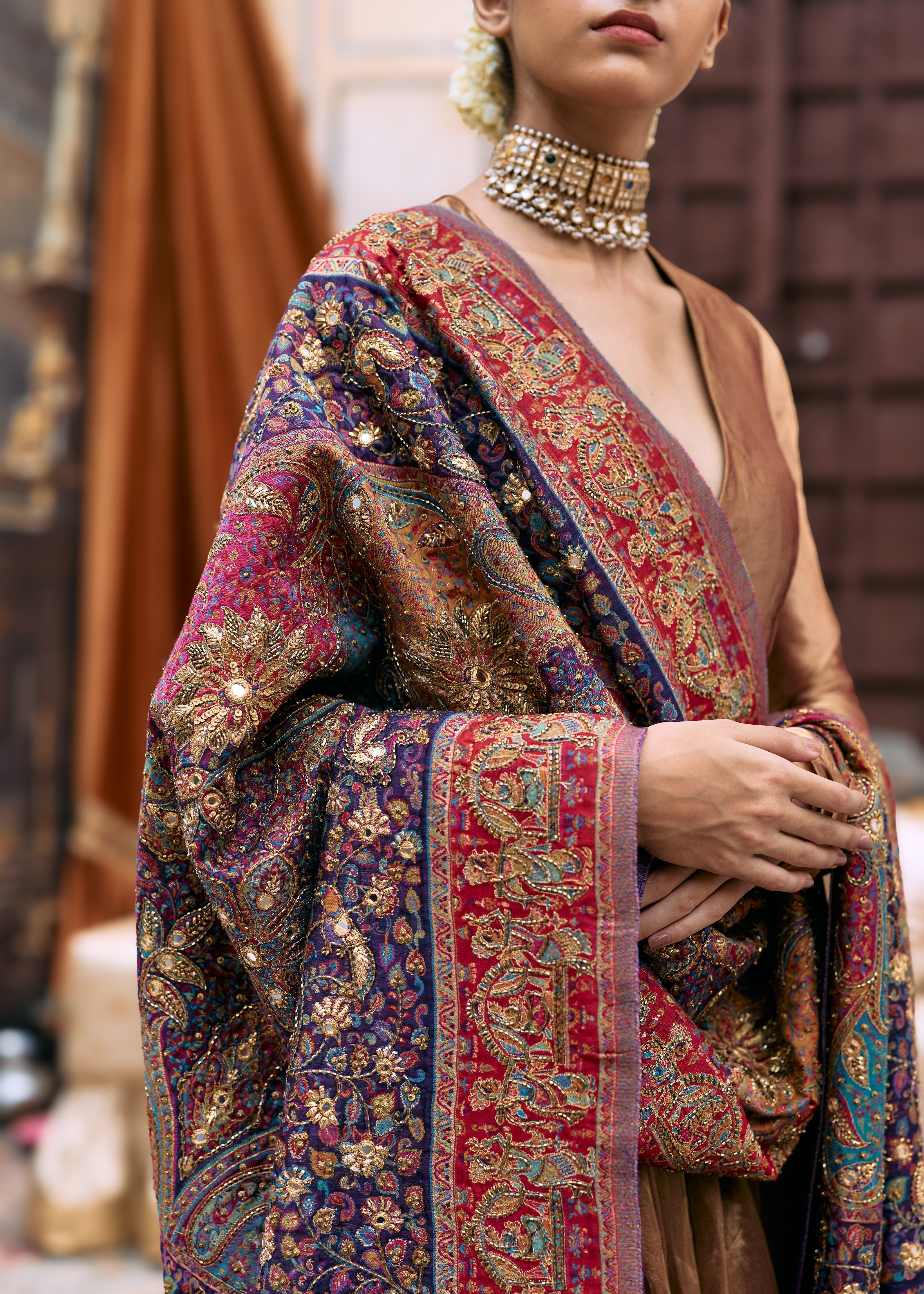 Kanthi Anarkali And Jamawaar Shawl Set