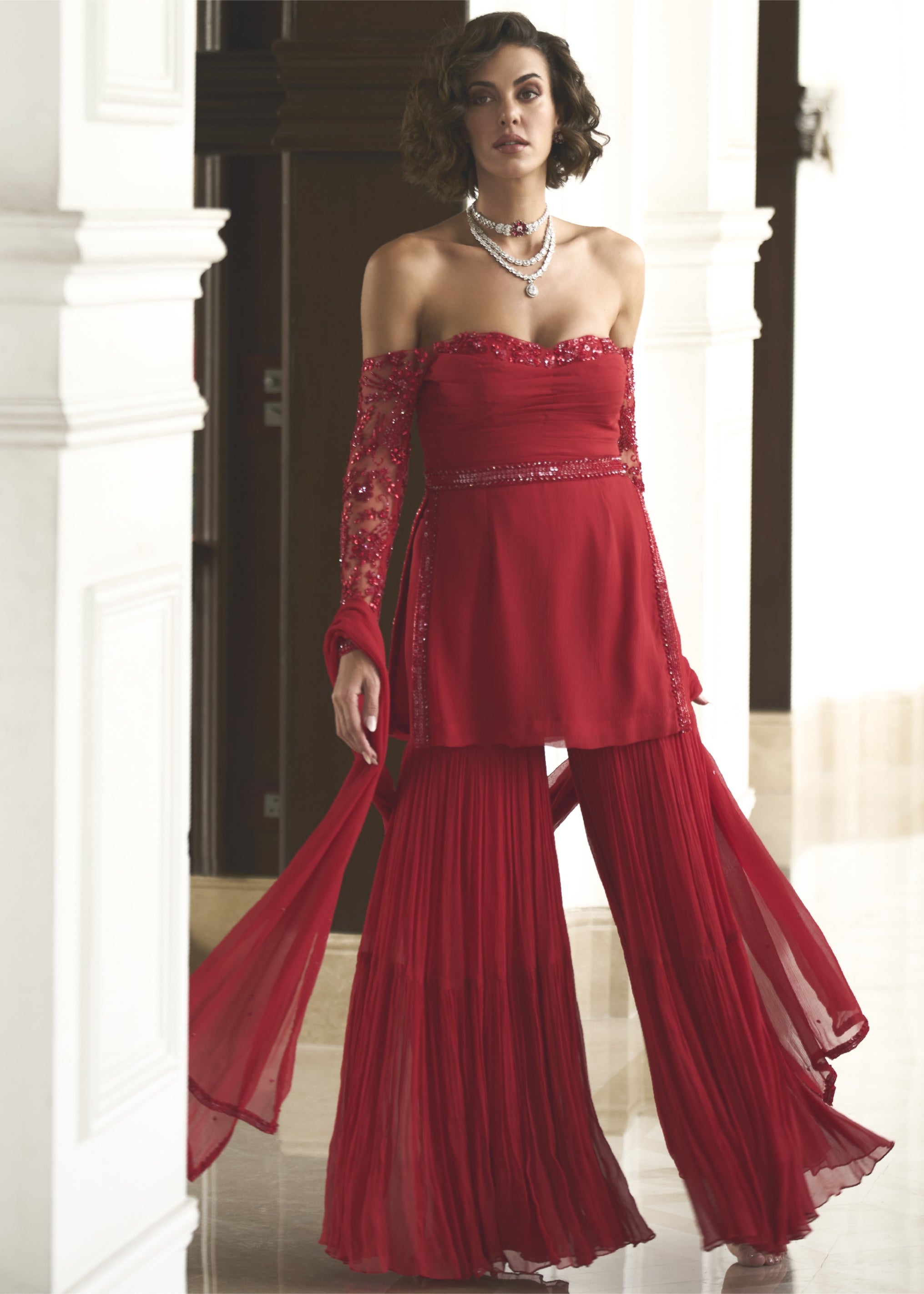 Red Off Shoulder Top and Sharara