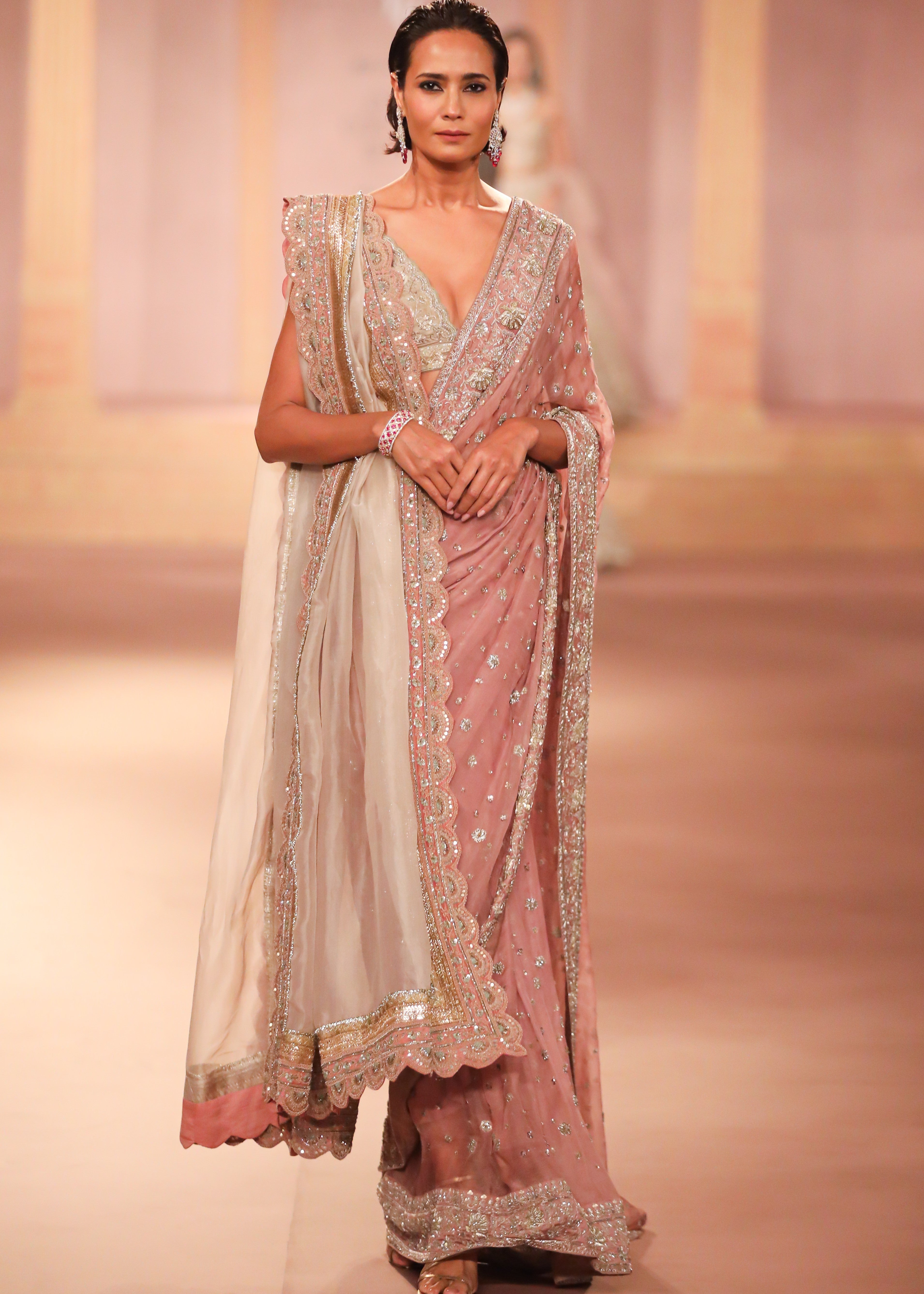 Peach Organza Sari Set