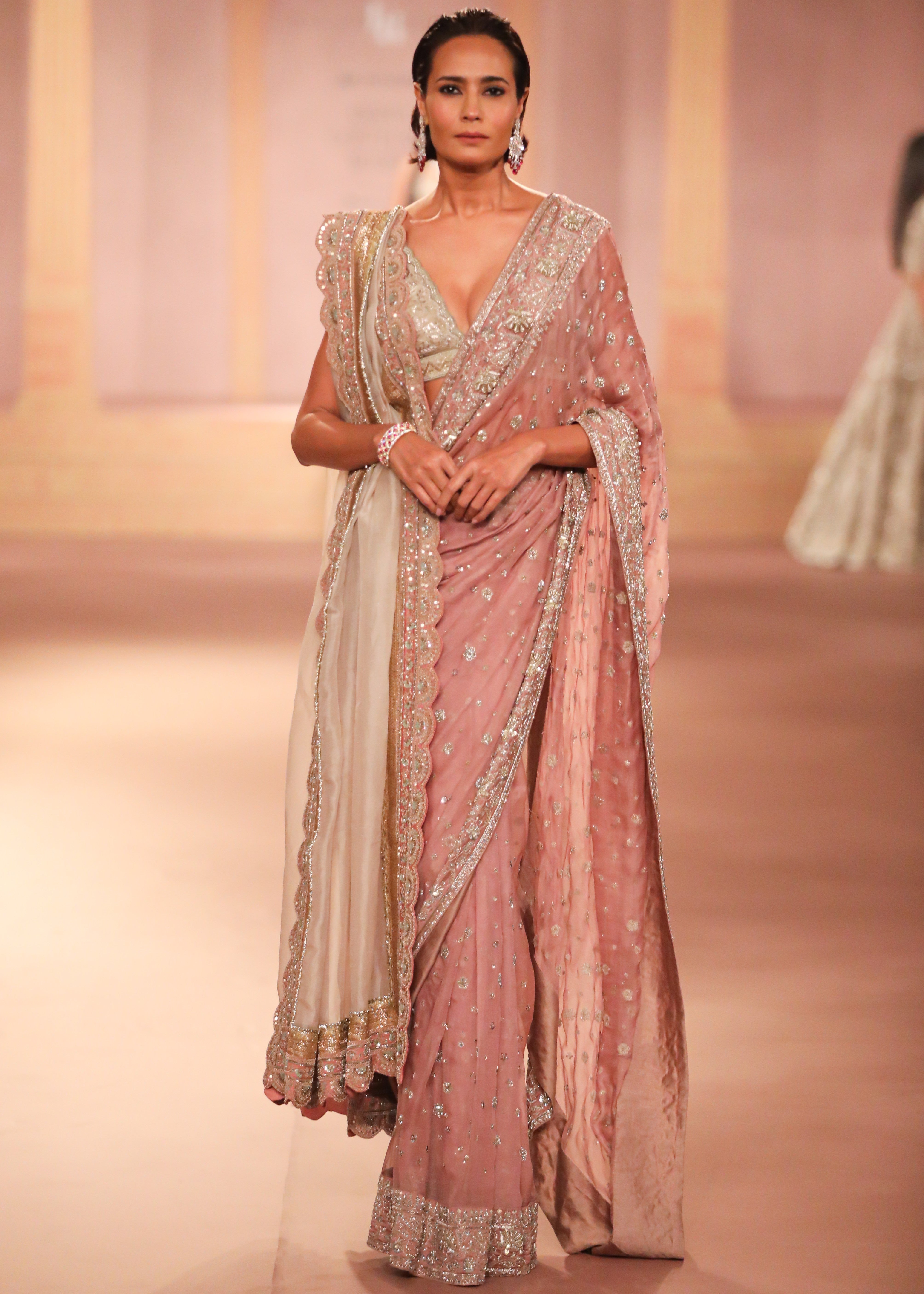 Peach Organza Sari Set