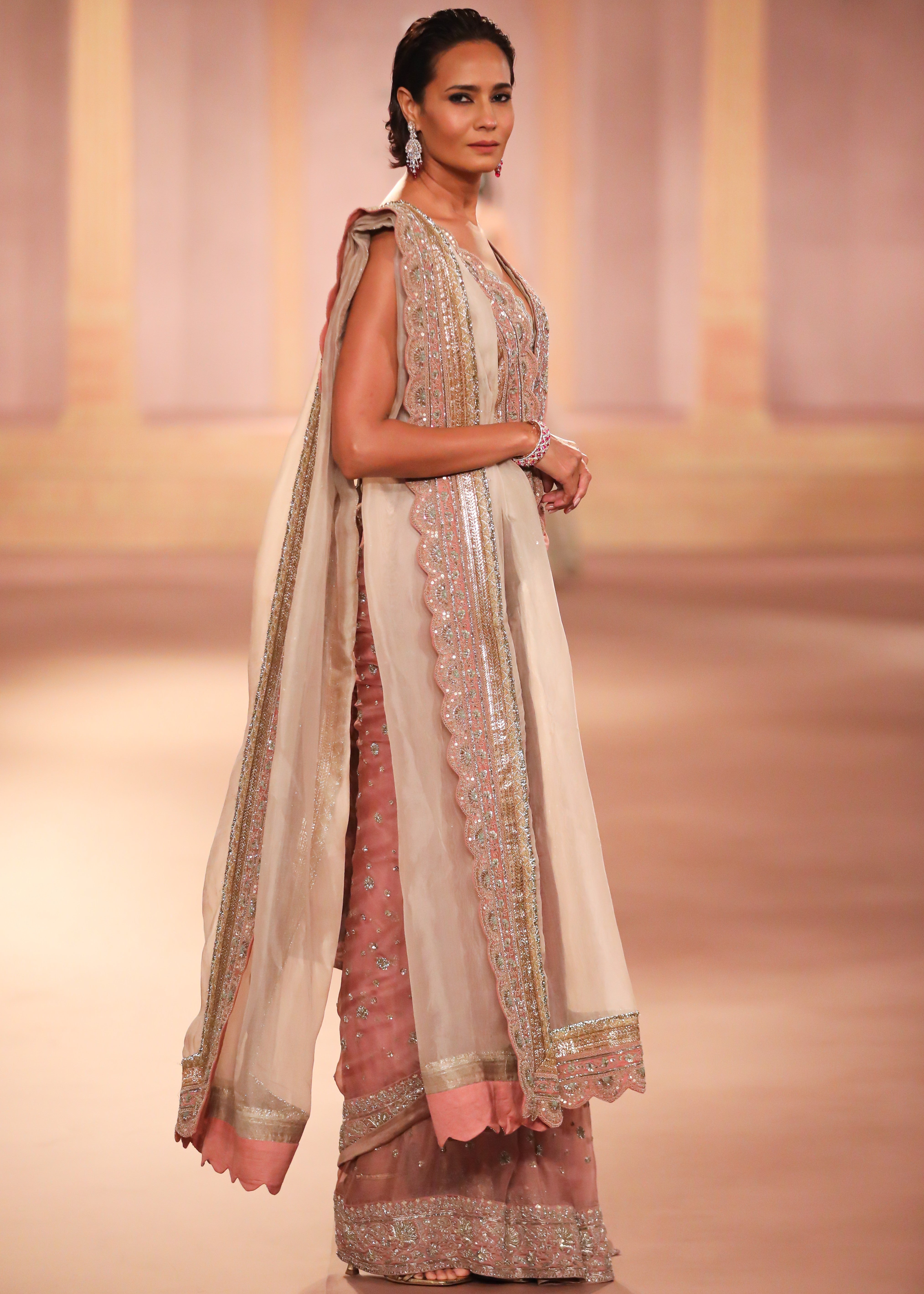 Peach Organza Sari Set