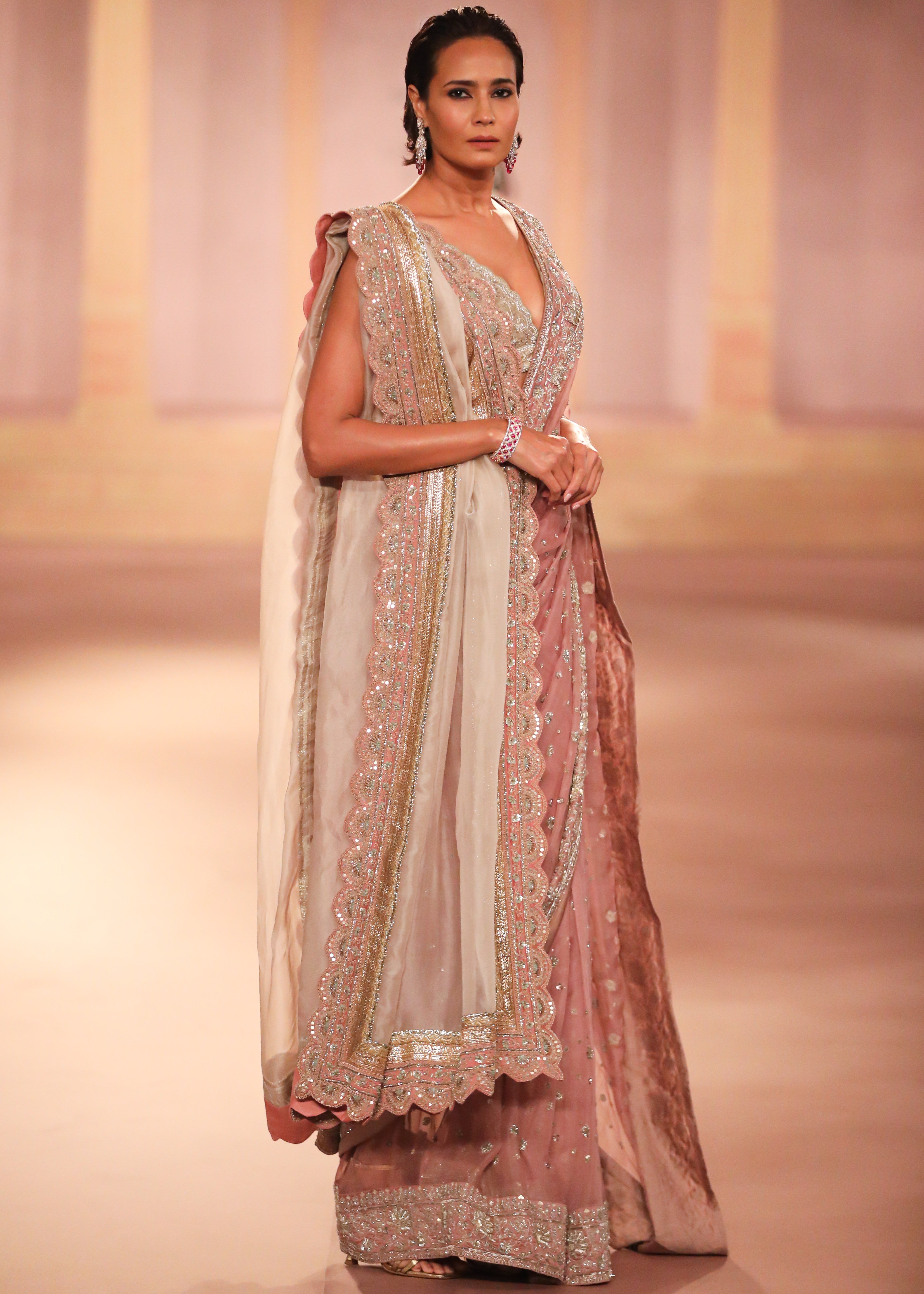 Peach Organza Sari Set